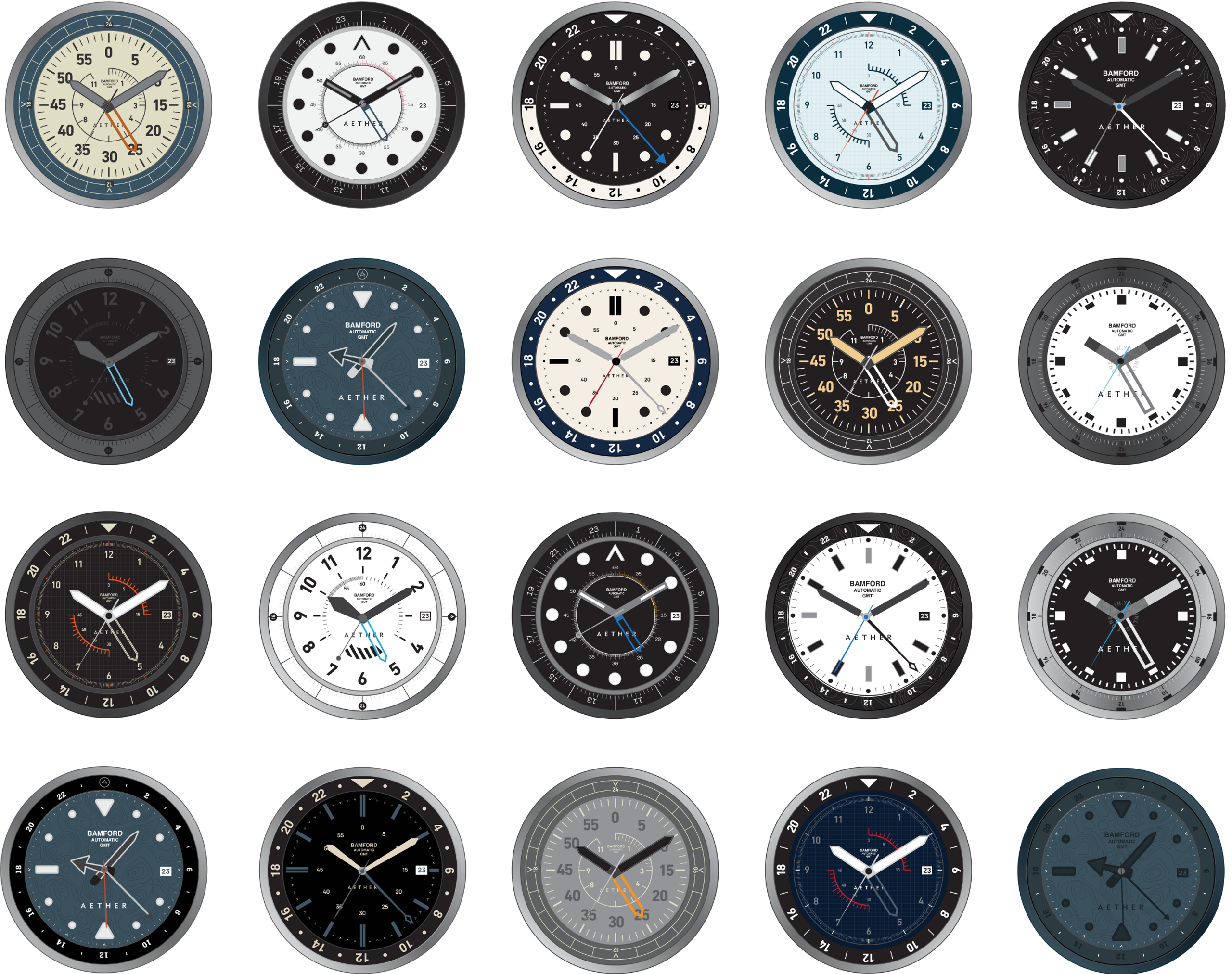 A series 20 different watch face designs