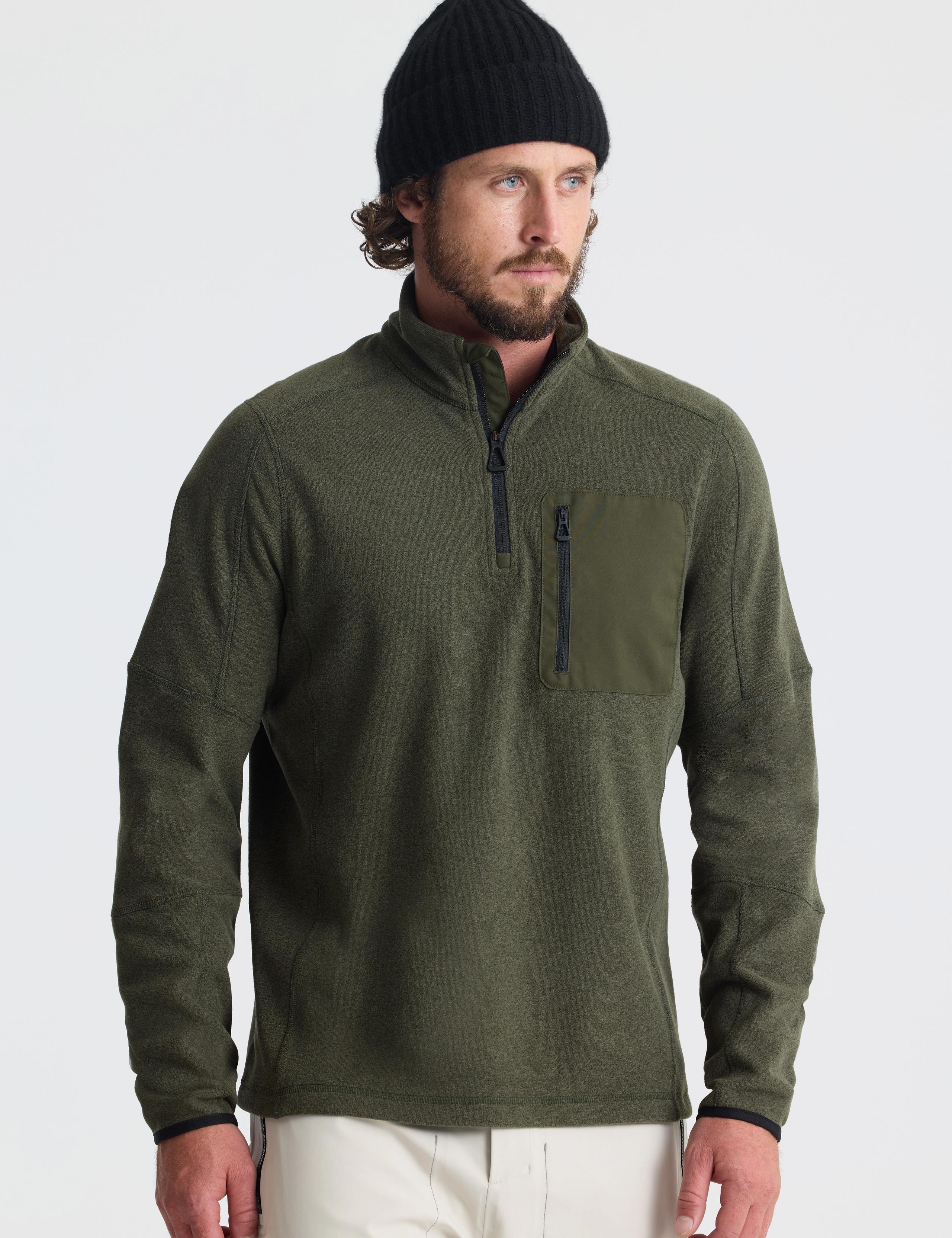 Man wearing Sutherlin Half-Zip in Forest Green