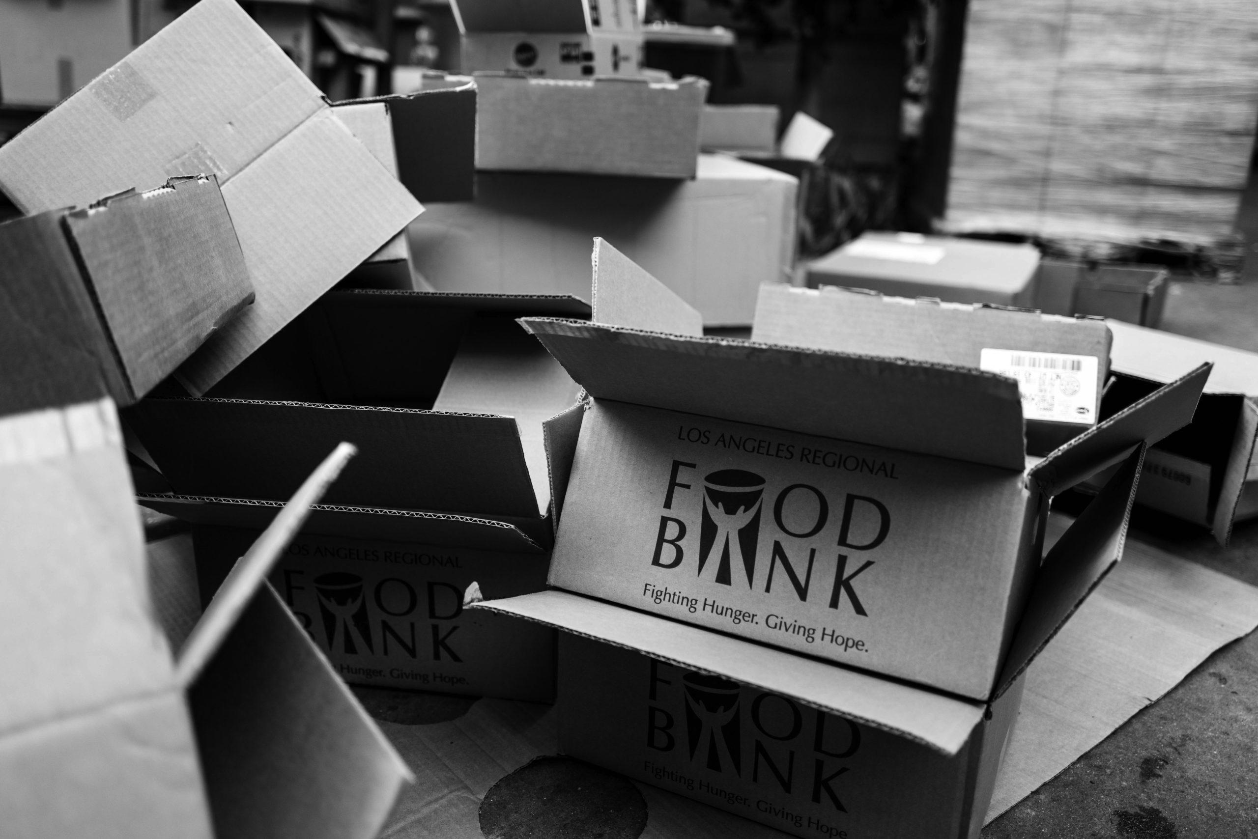 boxes labelled food bank