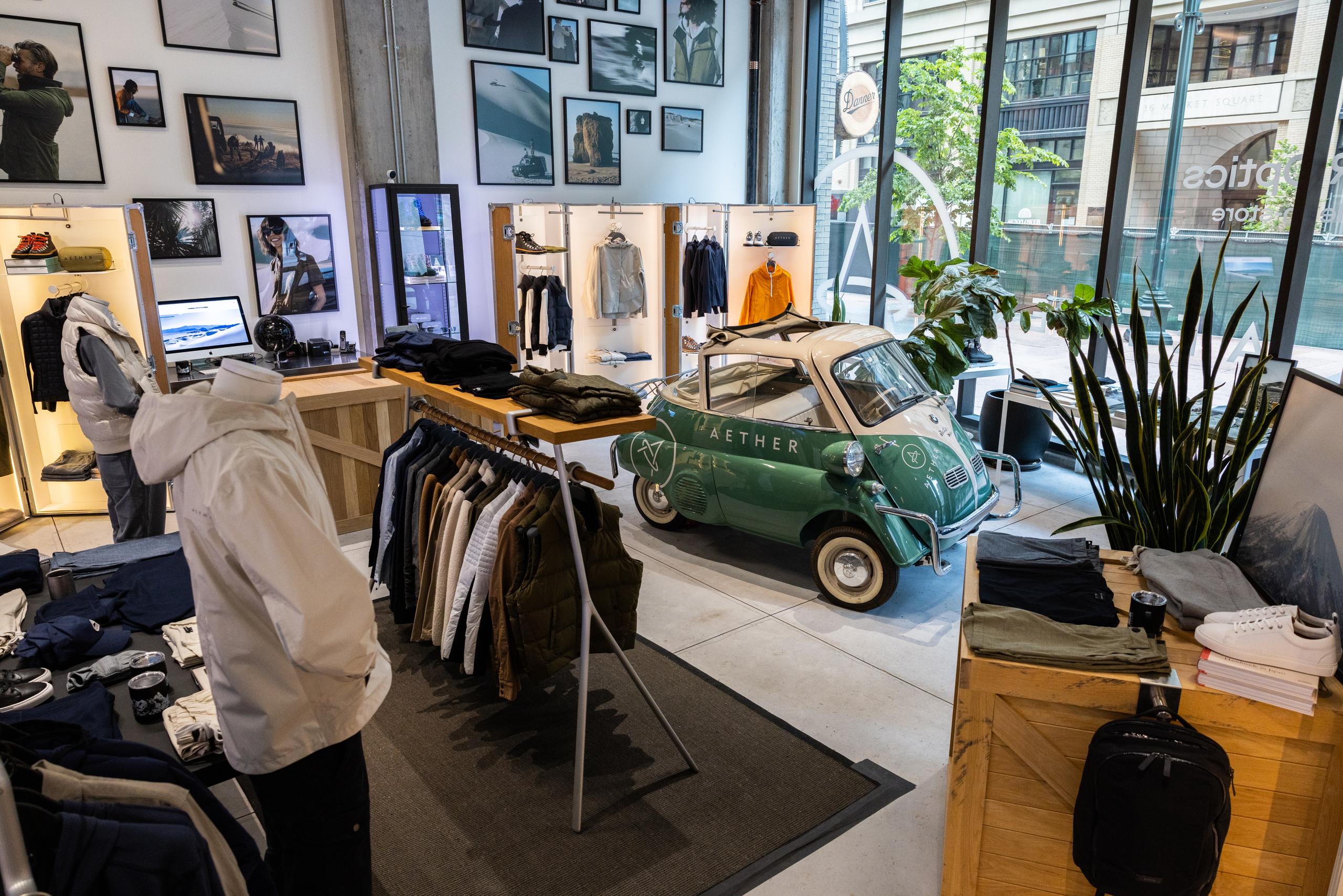 View inside AETHER Denver store with BMW Isetta on display