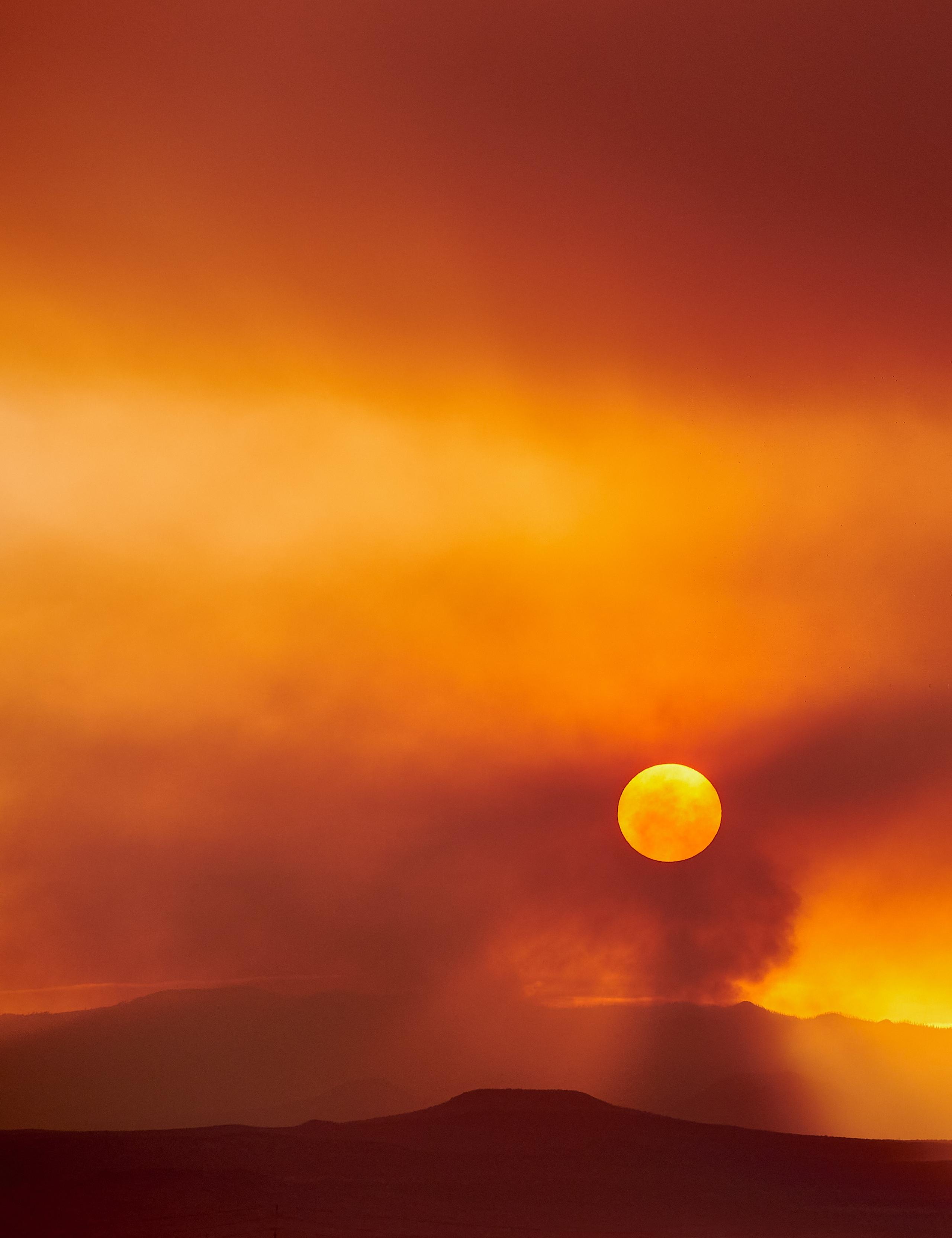 Sunset landscape of Cajete Fire in New Mexico 2021