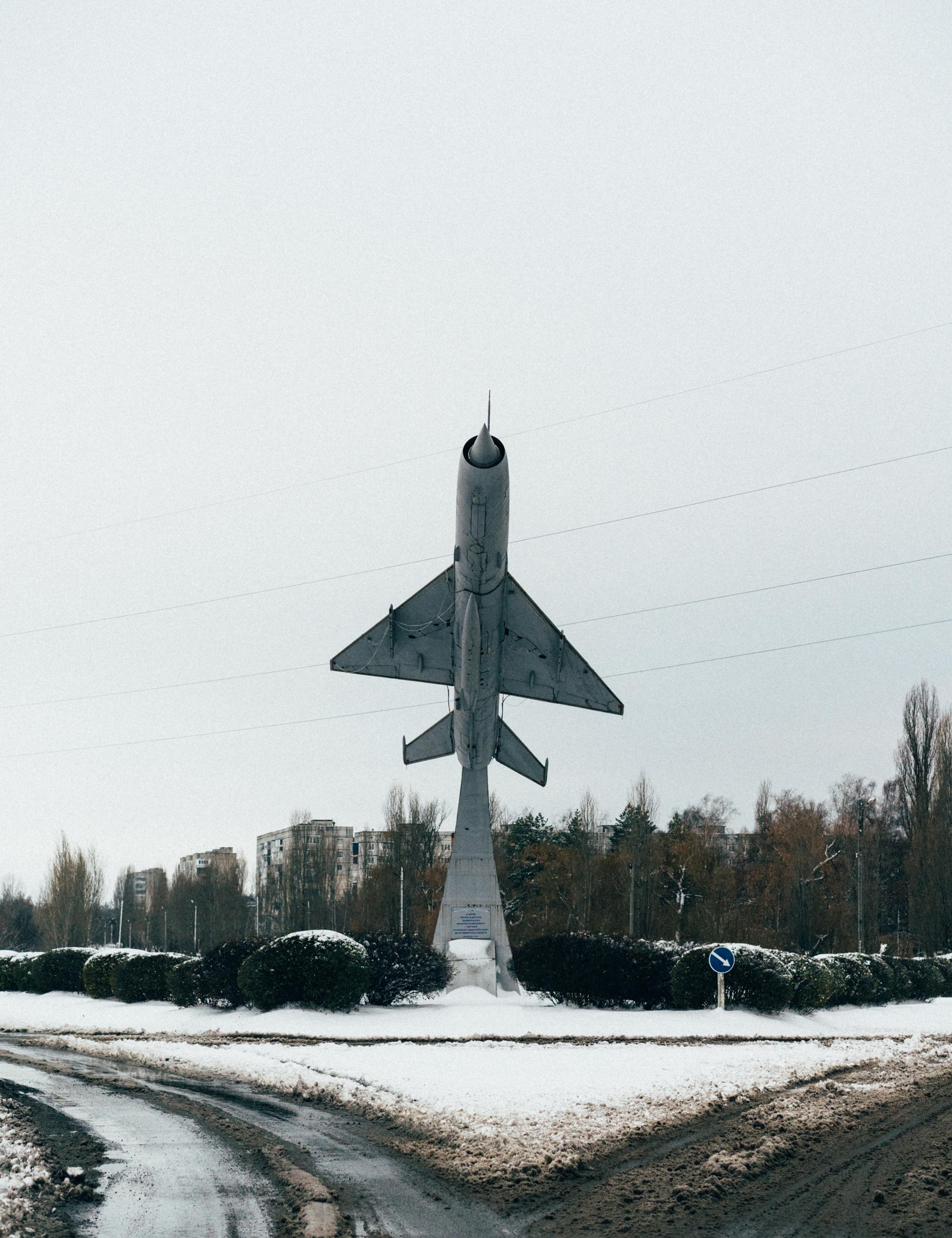 Soviet-era sculpture of rocket on street in Ukraine