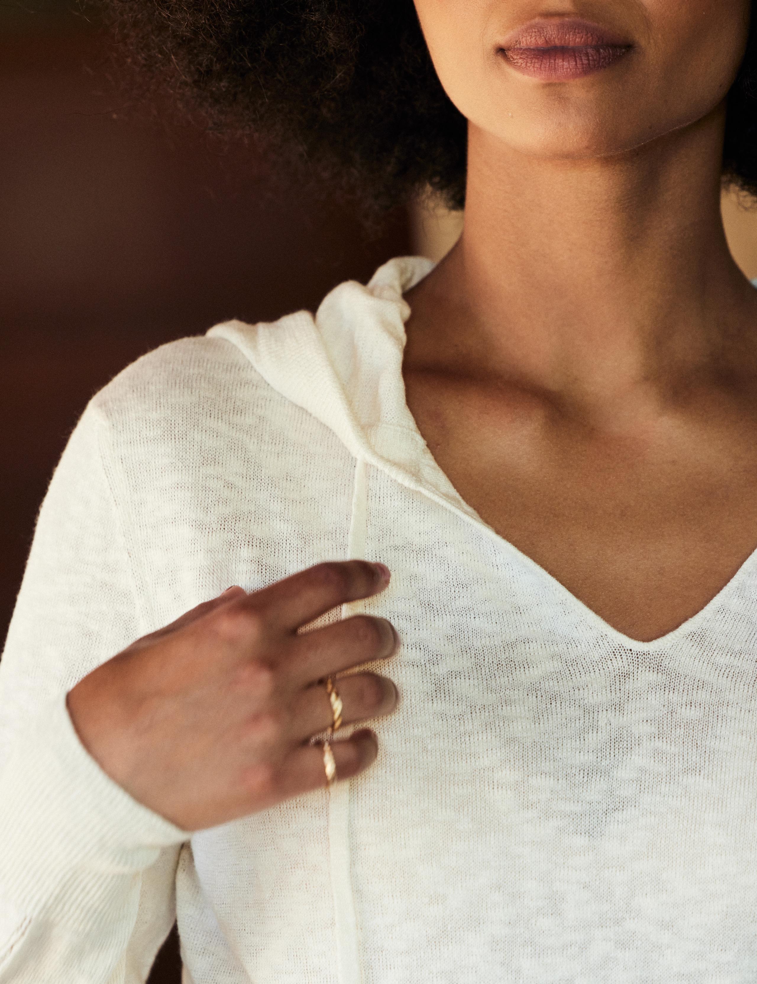 Detail neckline view of Lightweight Linen Sweater