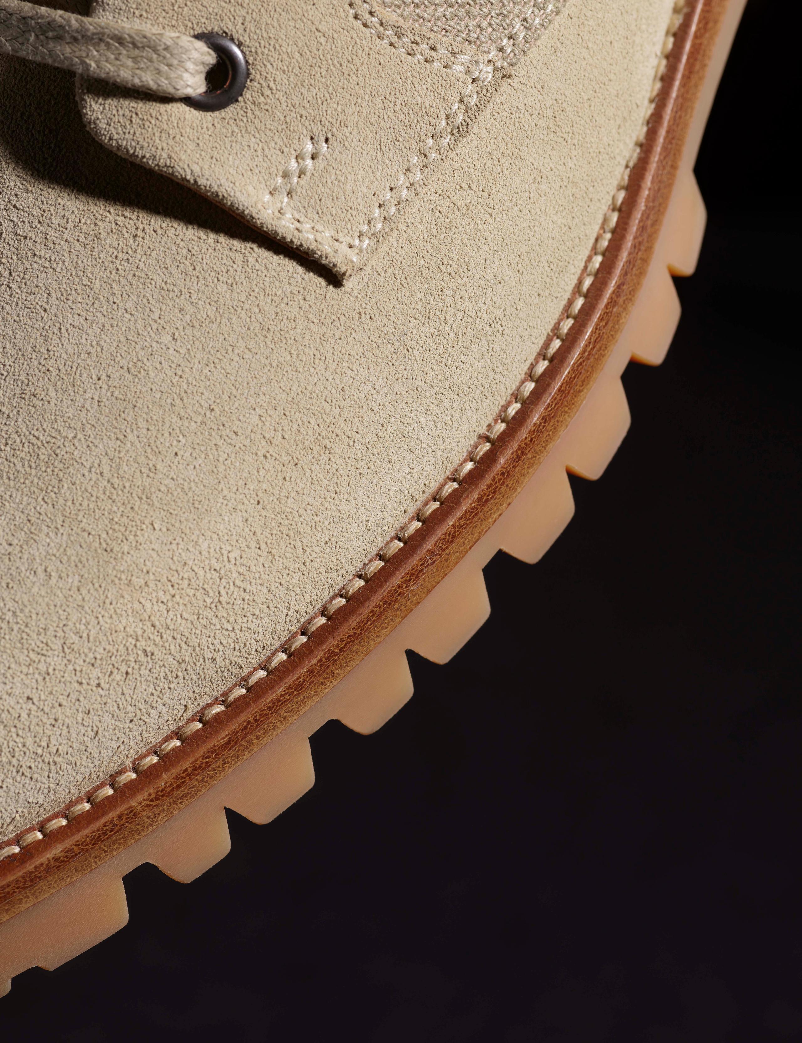 Detail view of Ojai Boot stacked leather heal and sole