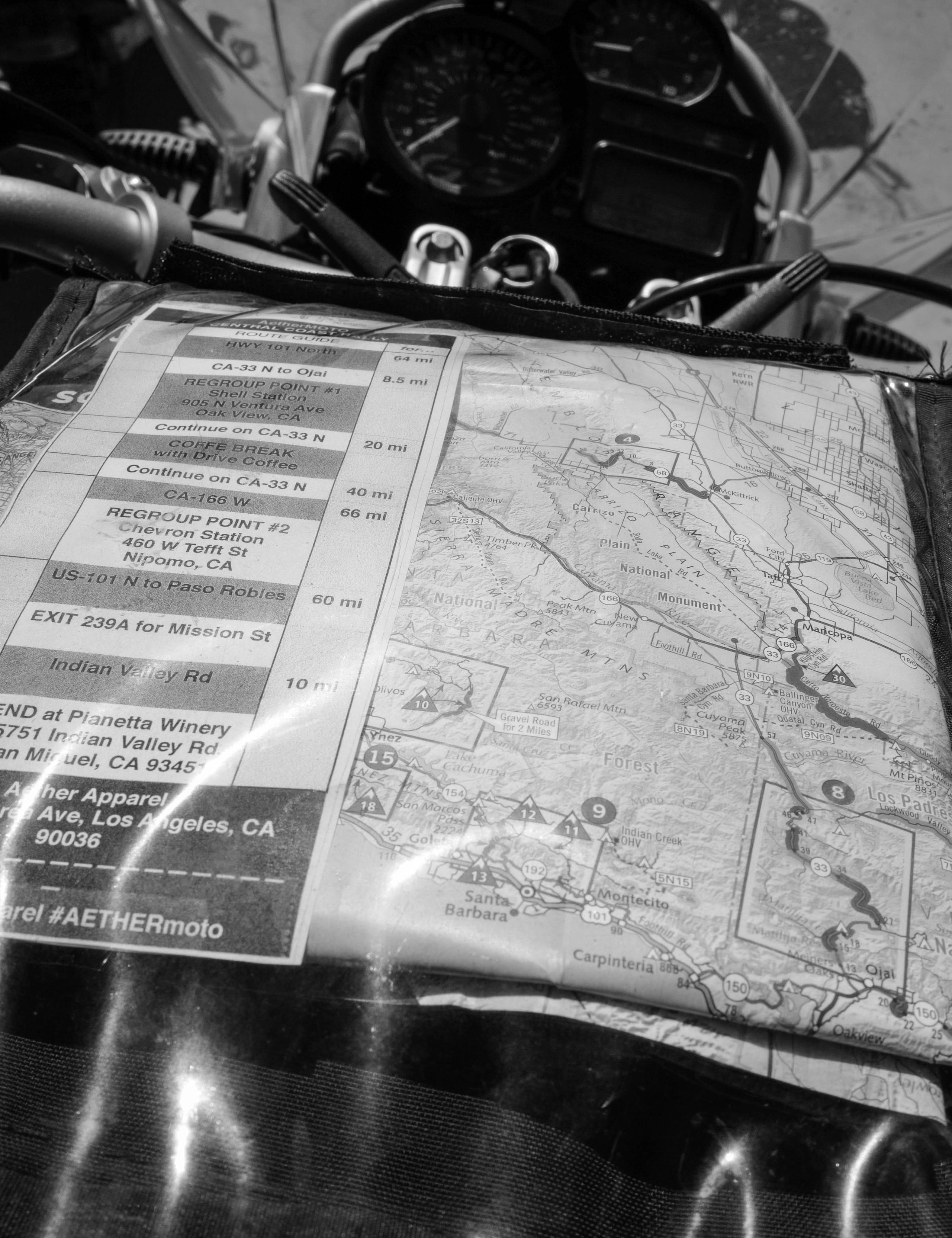 Black and white photo of route map