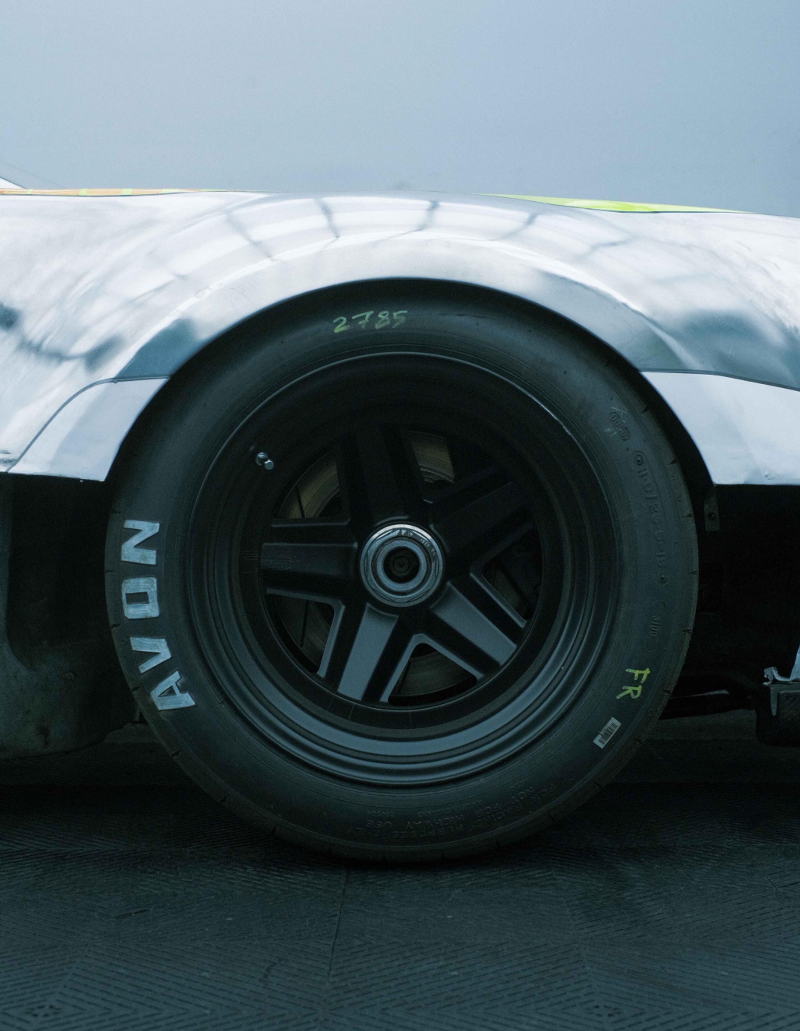 Closeup detail of race car wheel