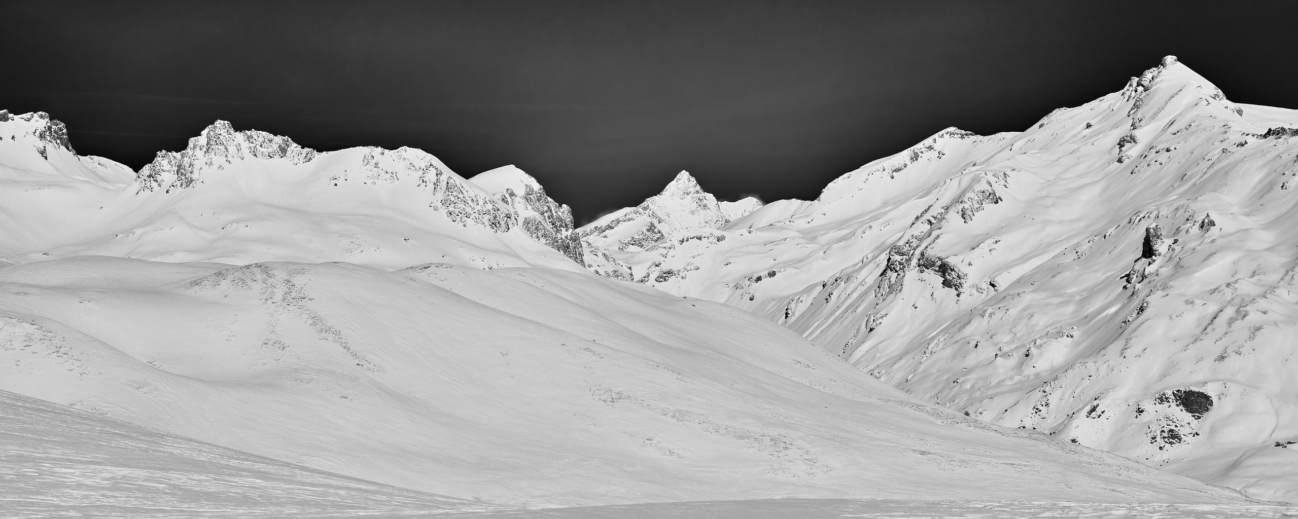 Black and white photo of French Alps