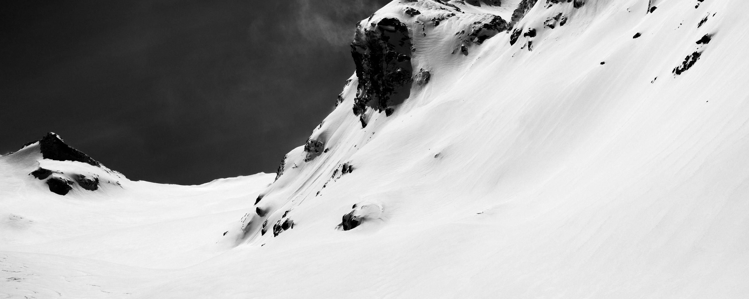 Black and white photo of French alps snowy ridge