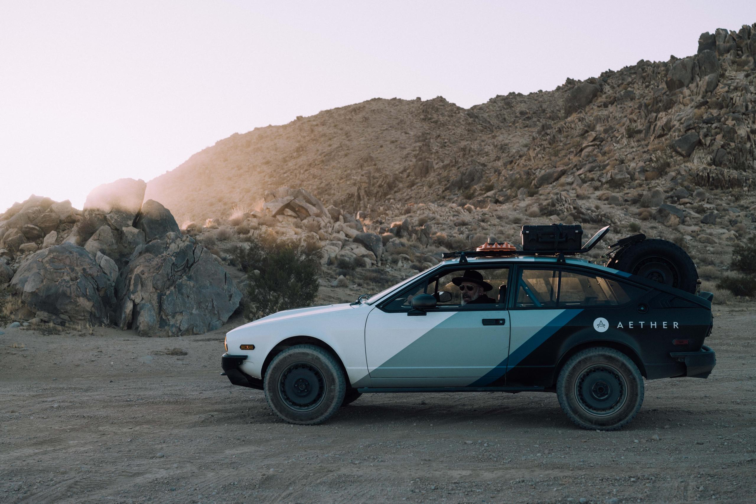 AETHER's Alpine Alfa car in a desert landscape