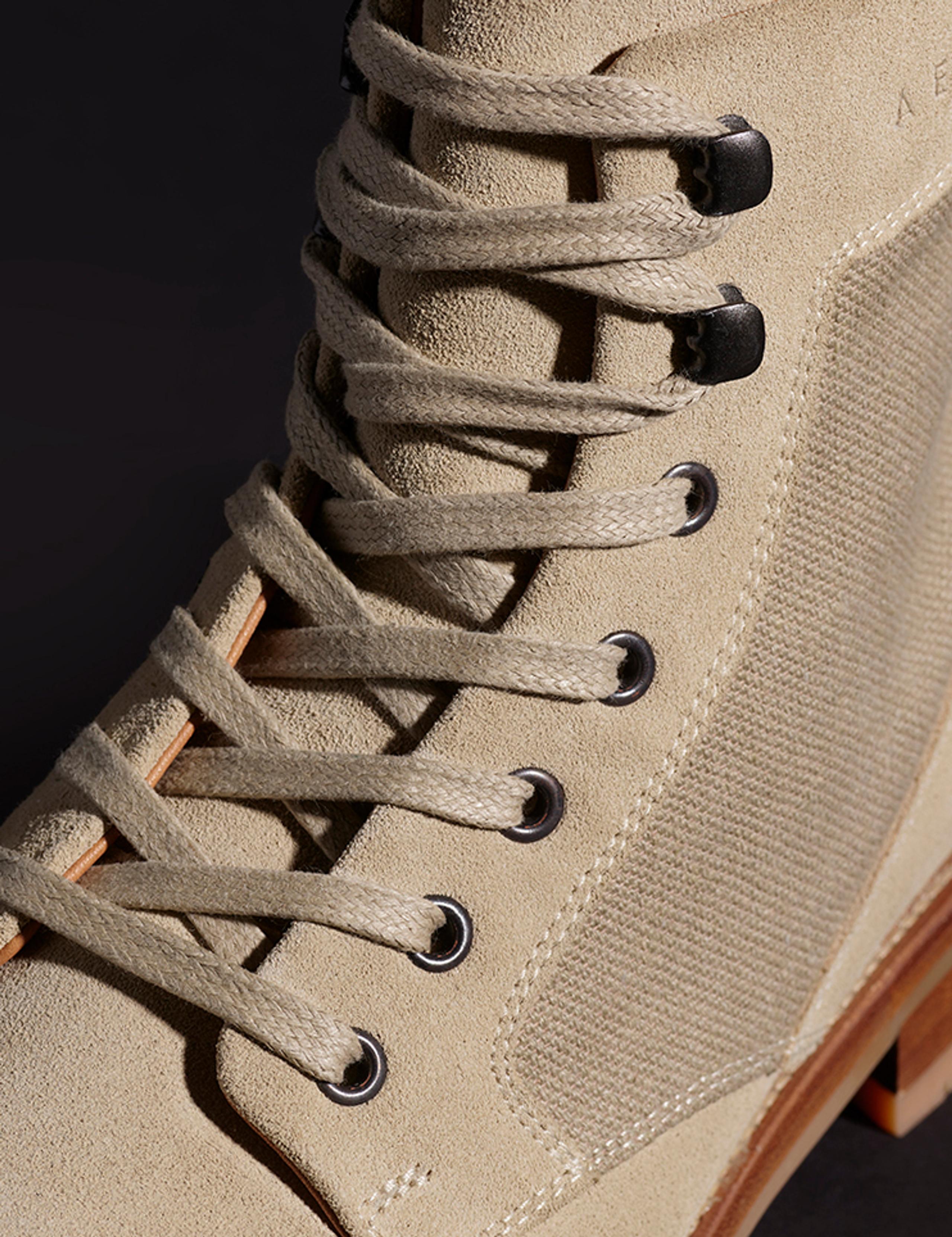 Closeup view of laces and metal eyelets