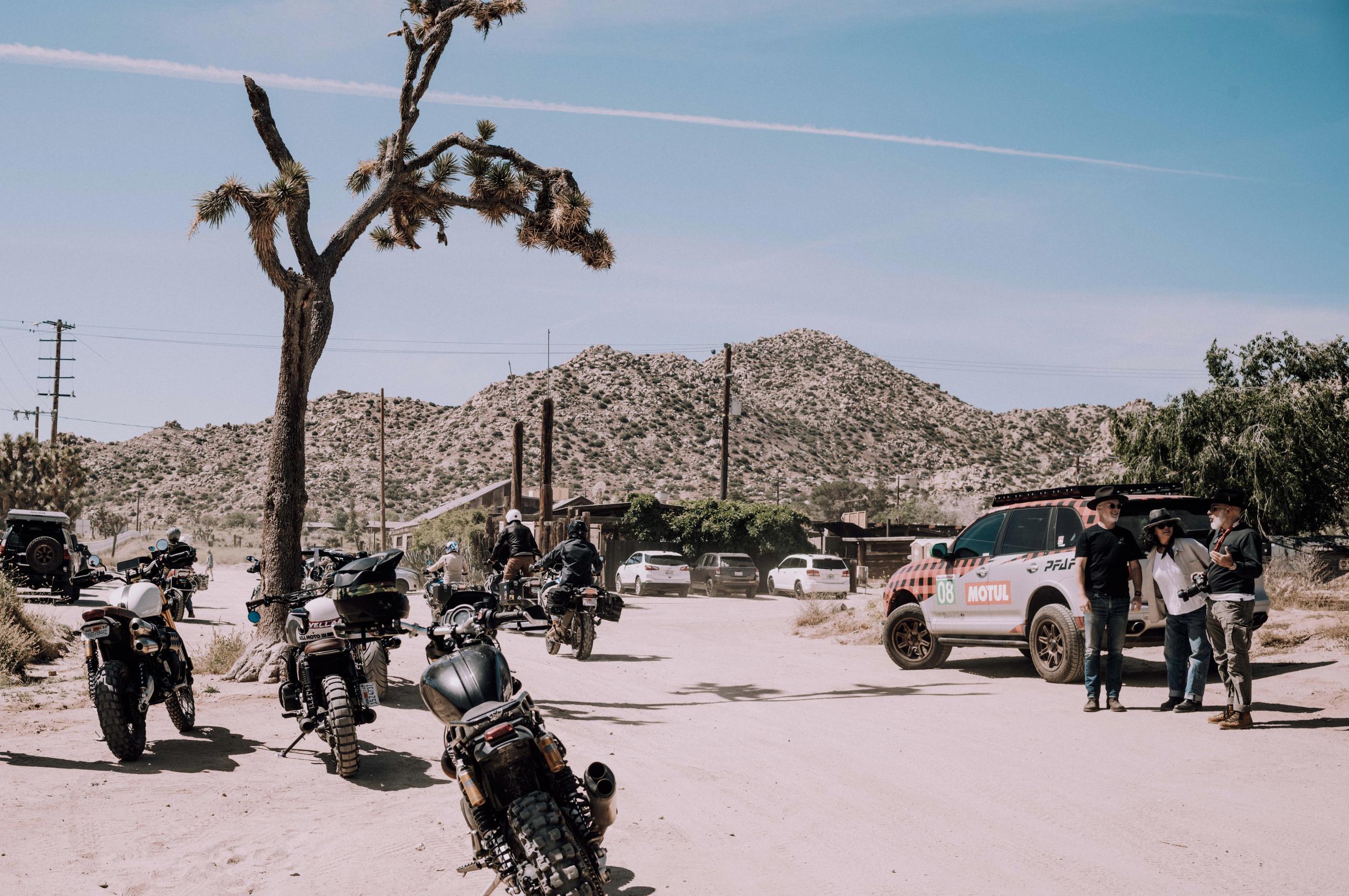 Motorcyclists leaving Pioneertown to Joshua Tree National Park