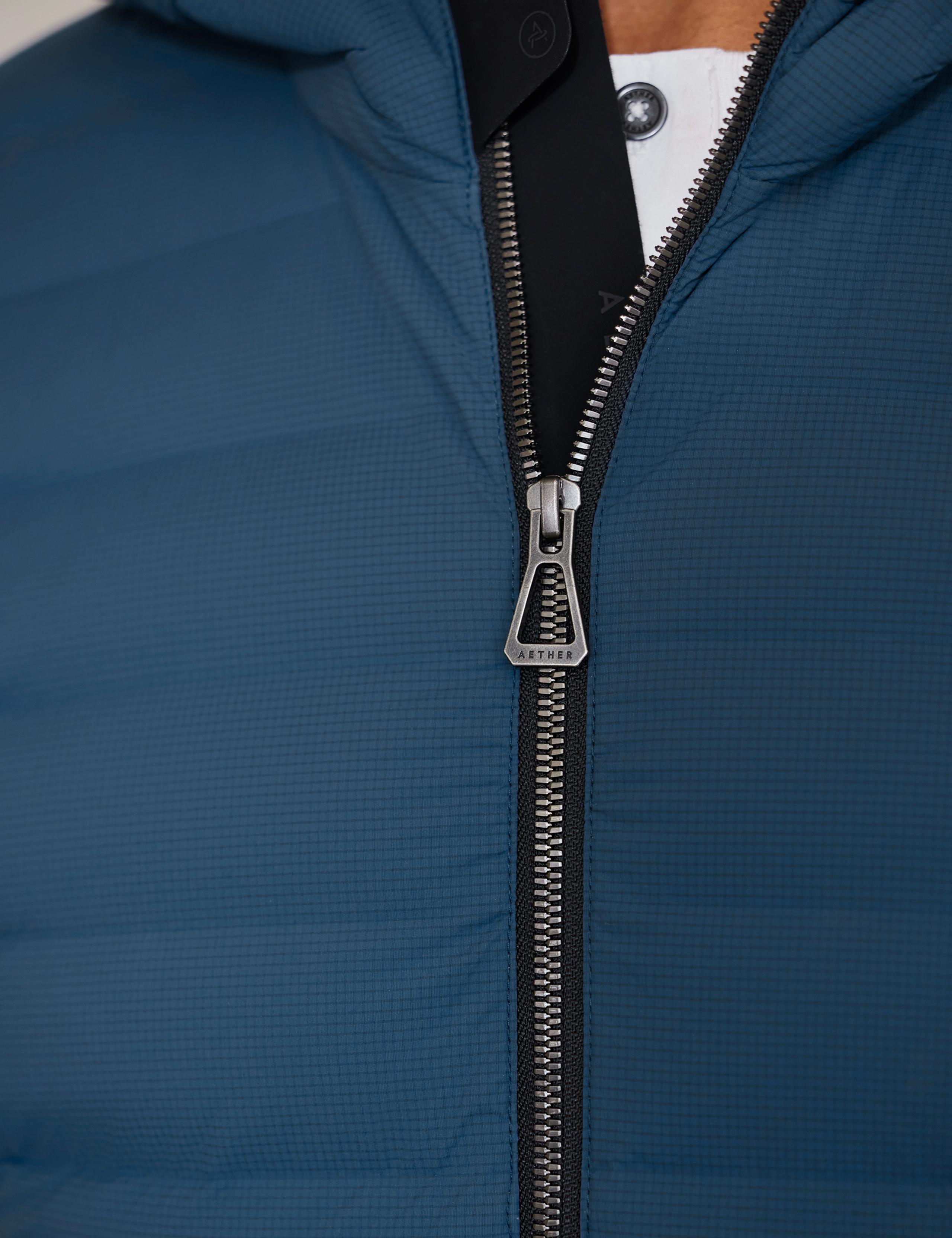 Closeup of front zipper and neck line