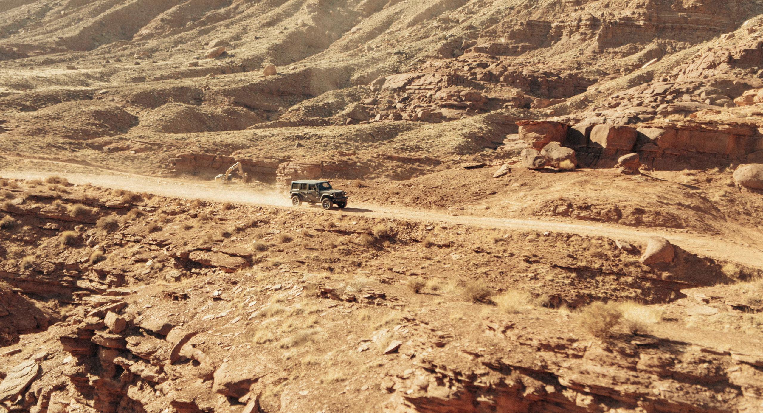 A car driving through canyon