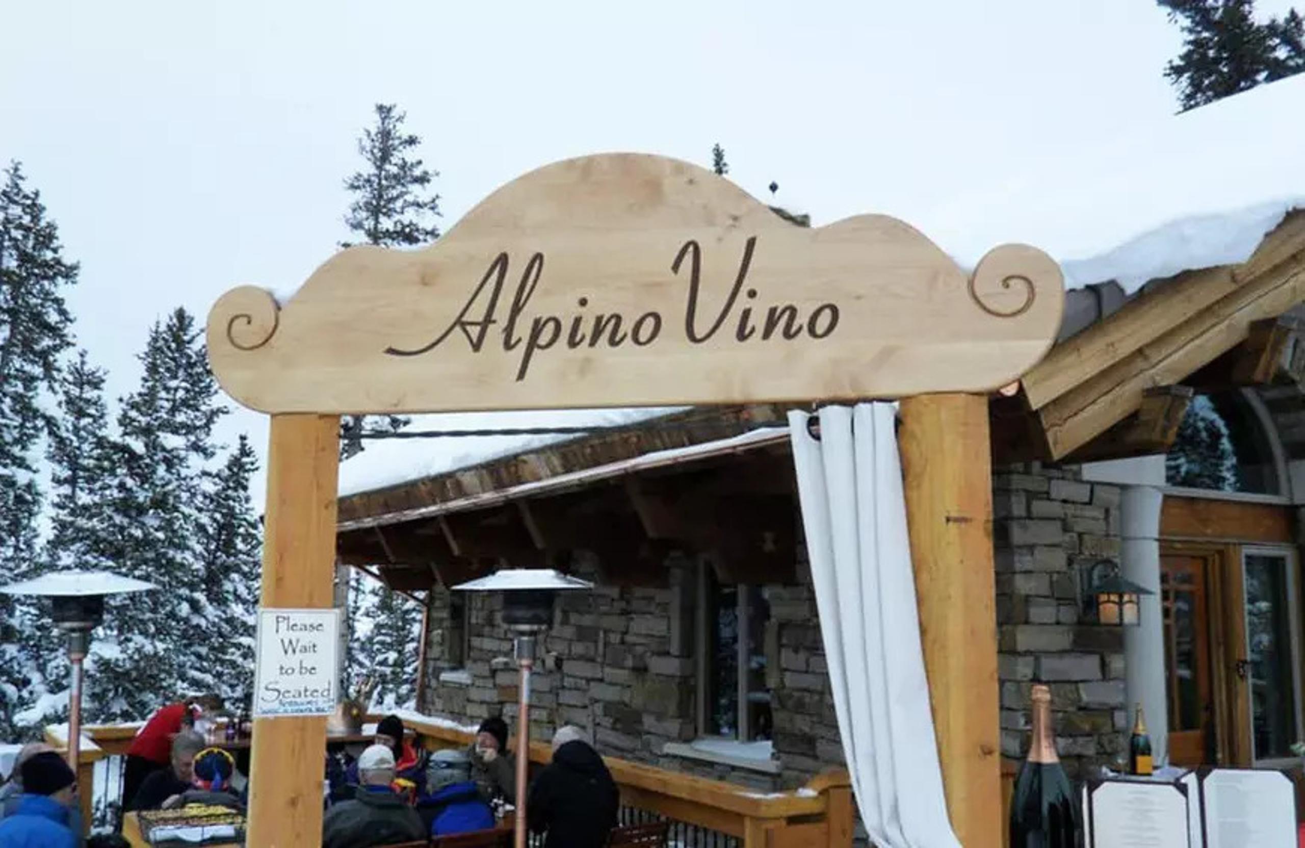 Exterior sign of Alpino Vino alpine restaurant