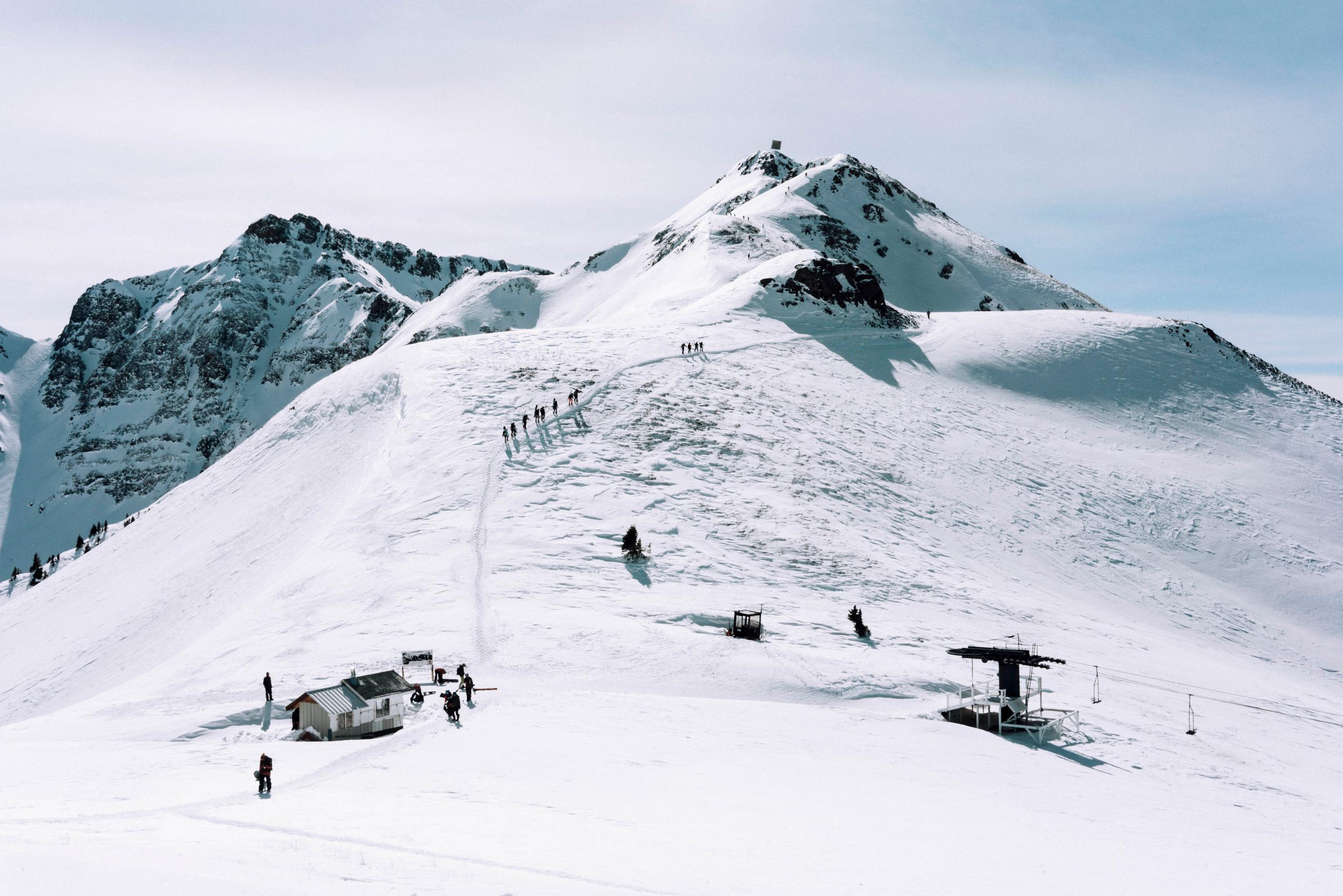 Expansive view of Silverton mountain with ski runs