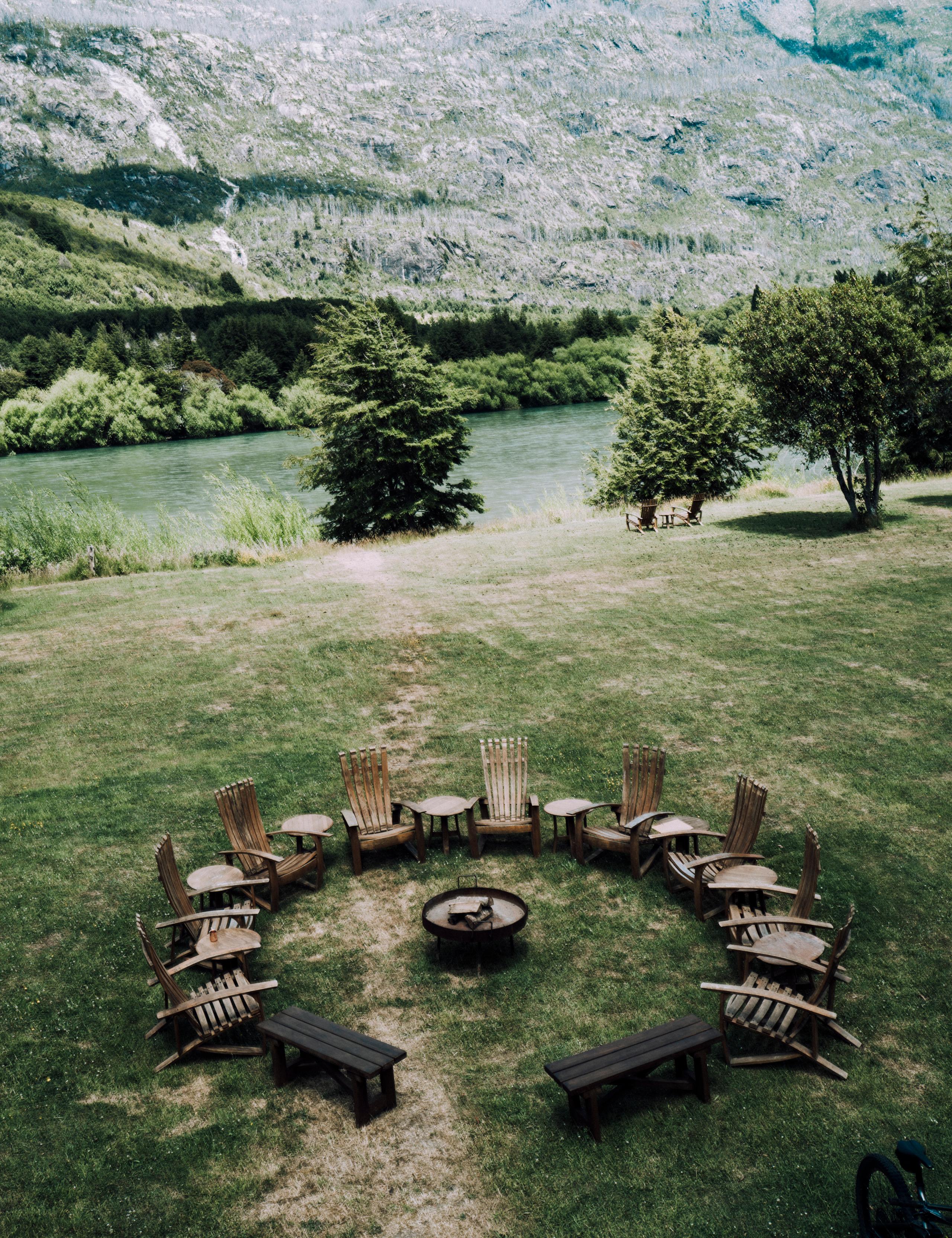 A cozy outdoor camp seating area.