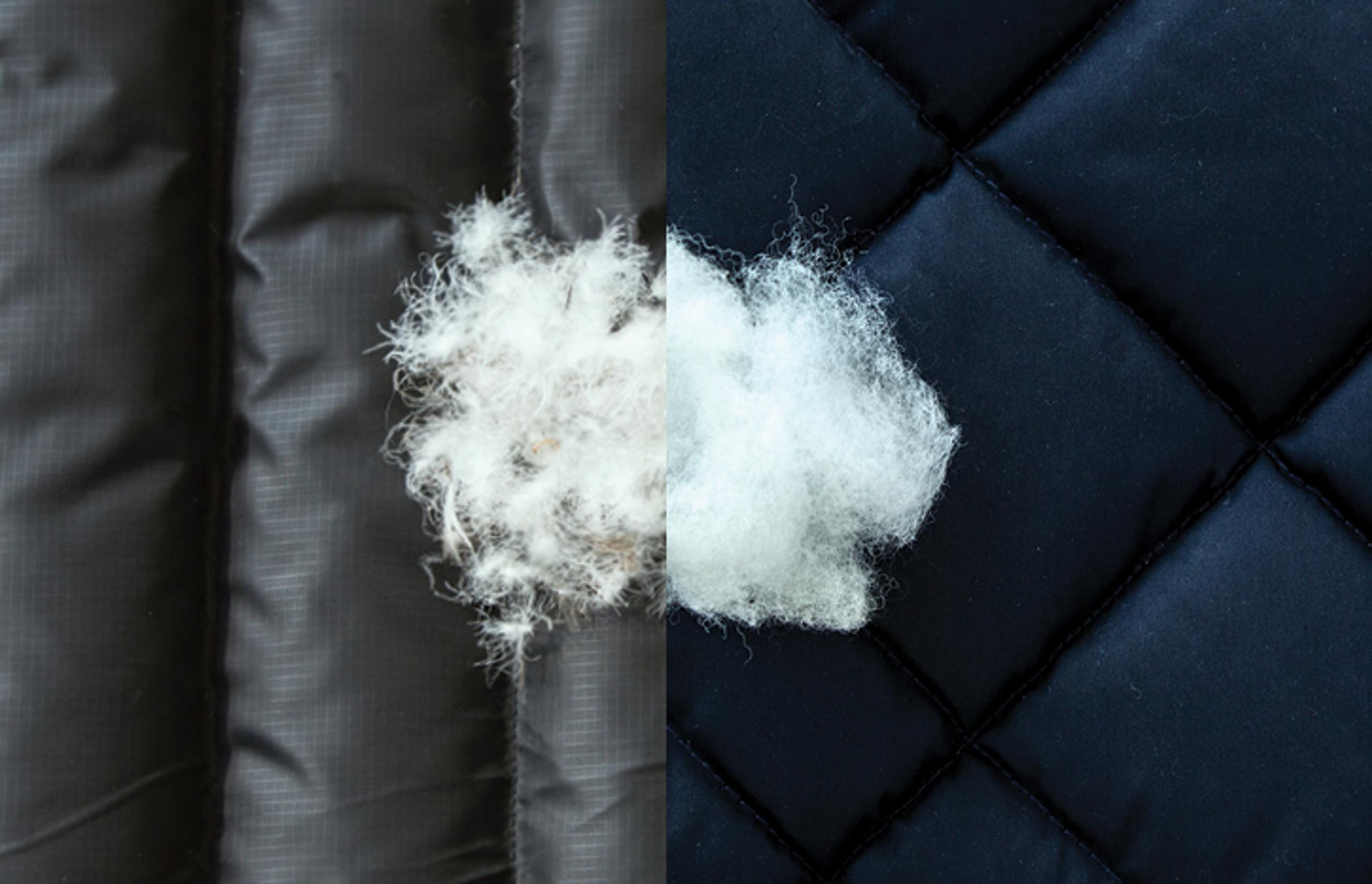 side-by-side comparison of down and synthetic fabric