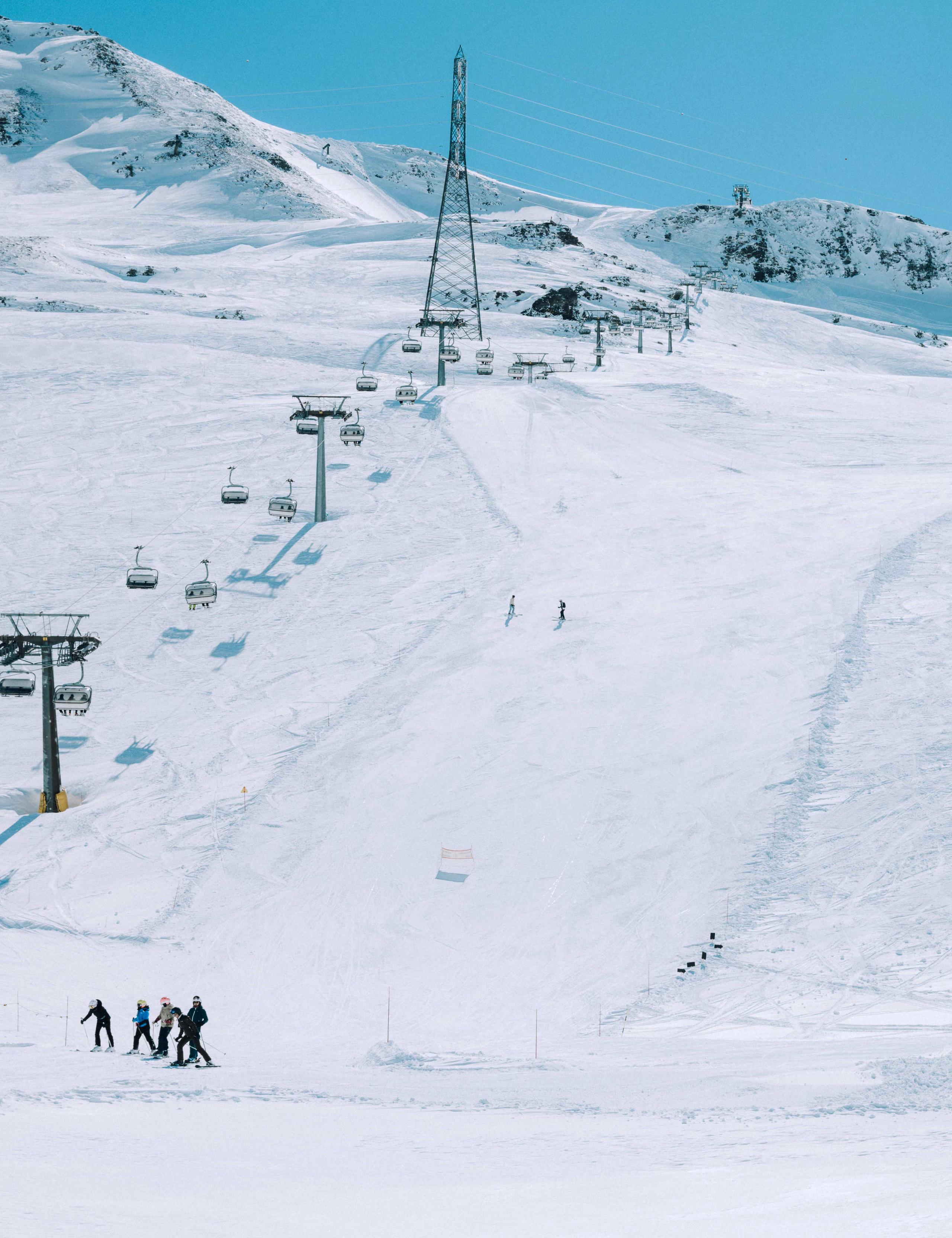 Mountainscape view of ski lift in French Alps