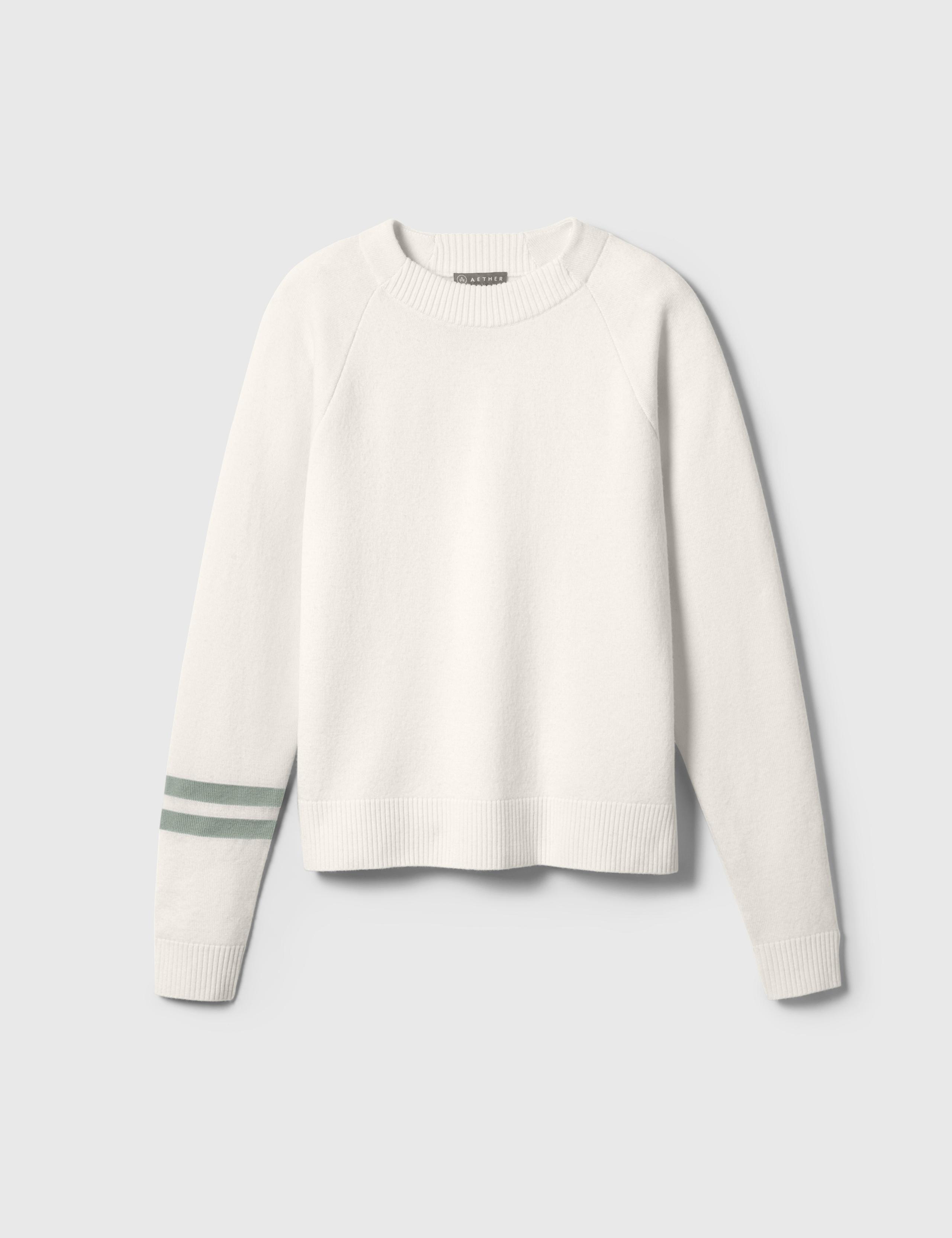 Woman wearing Racer Sweater 2.0 in Winter White