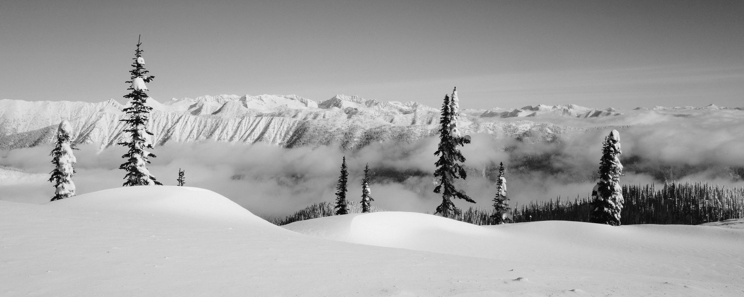 Black and white photo of Alaskan mountain range