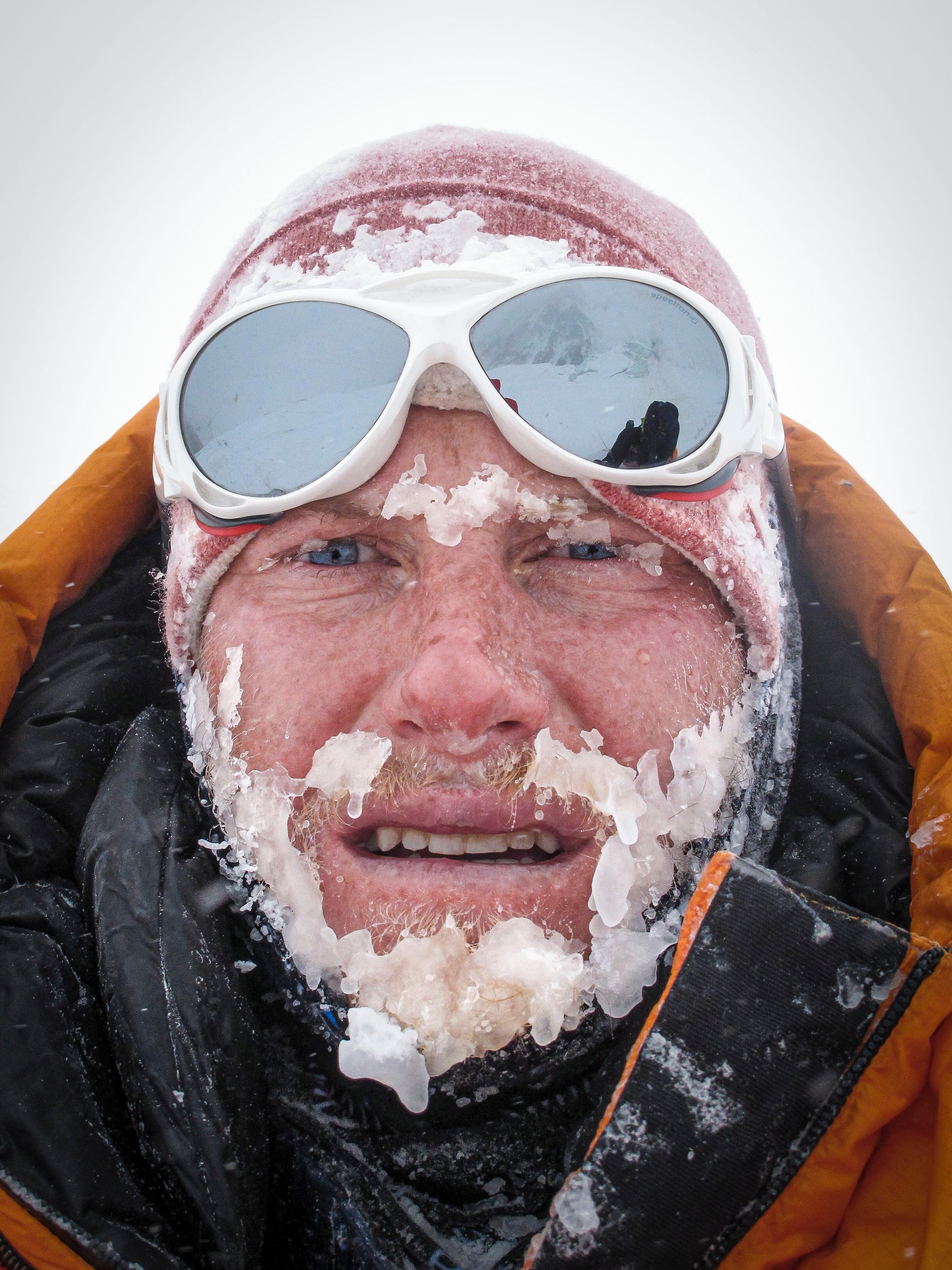 Cory Richards self-portrait moments after being caught in an avalanche