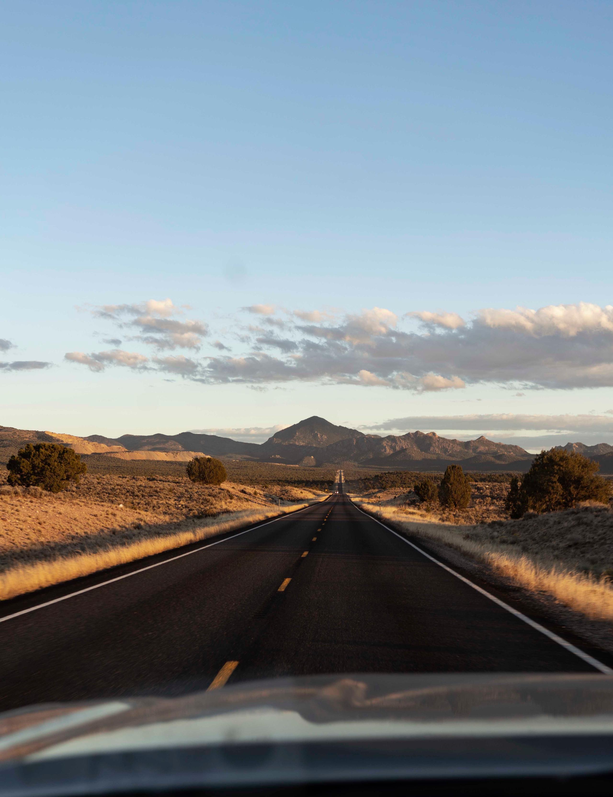 Open road landscape in Utah at sunset