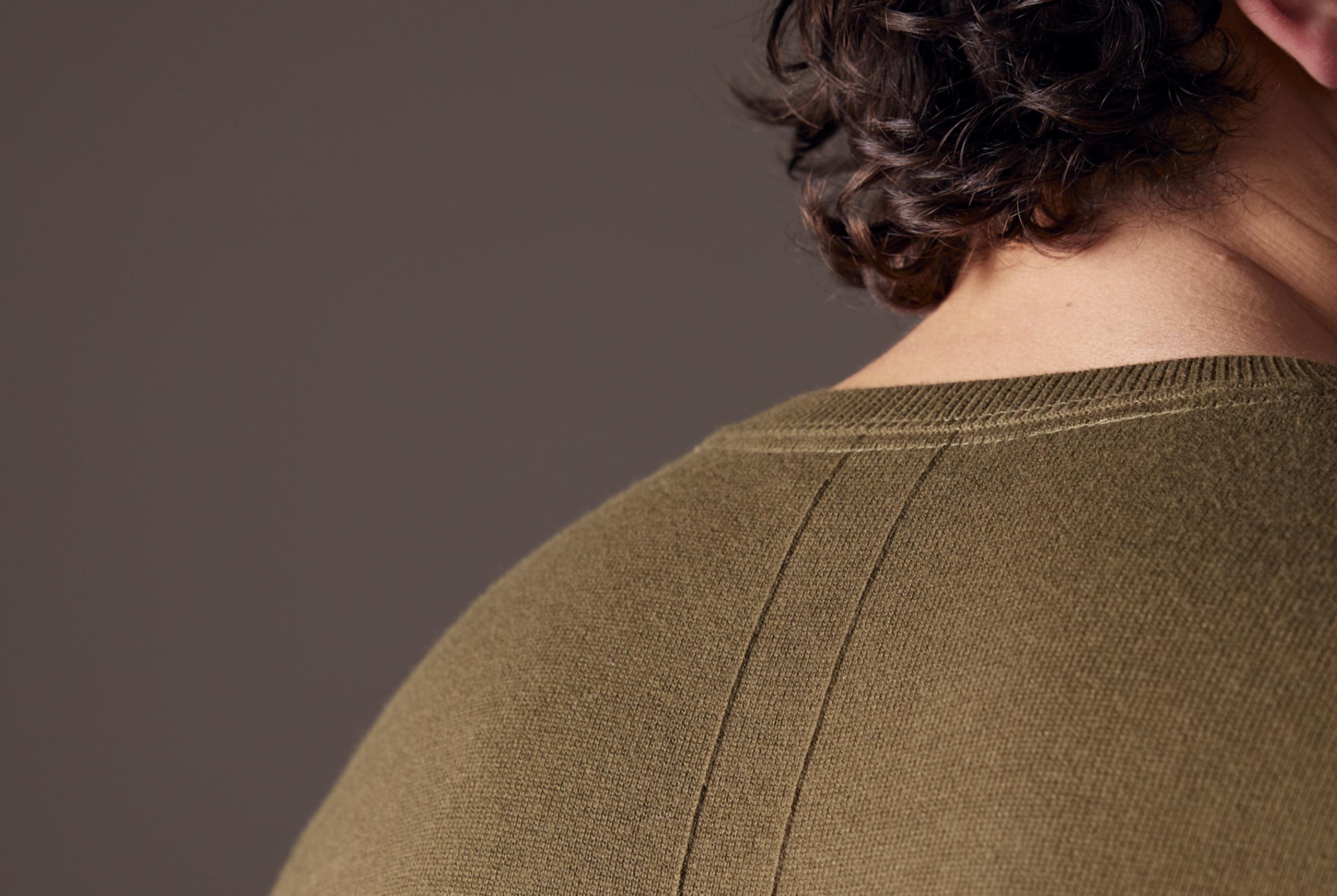 Closeup view of Irving Sweater back detail