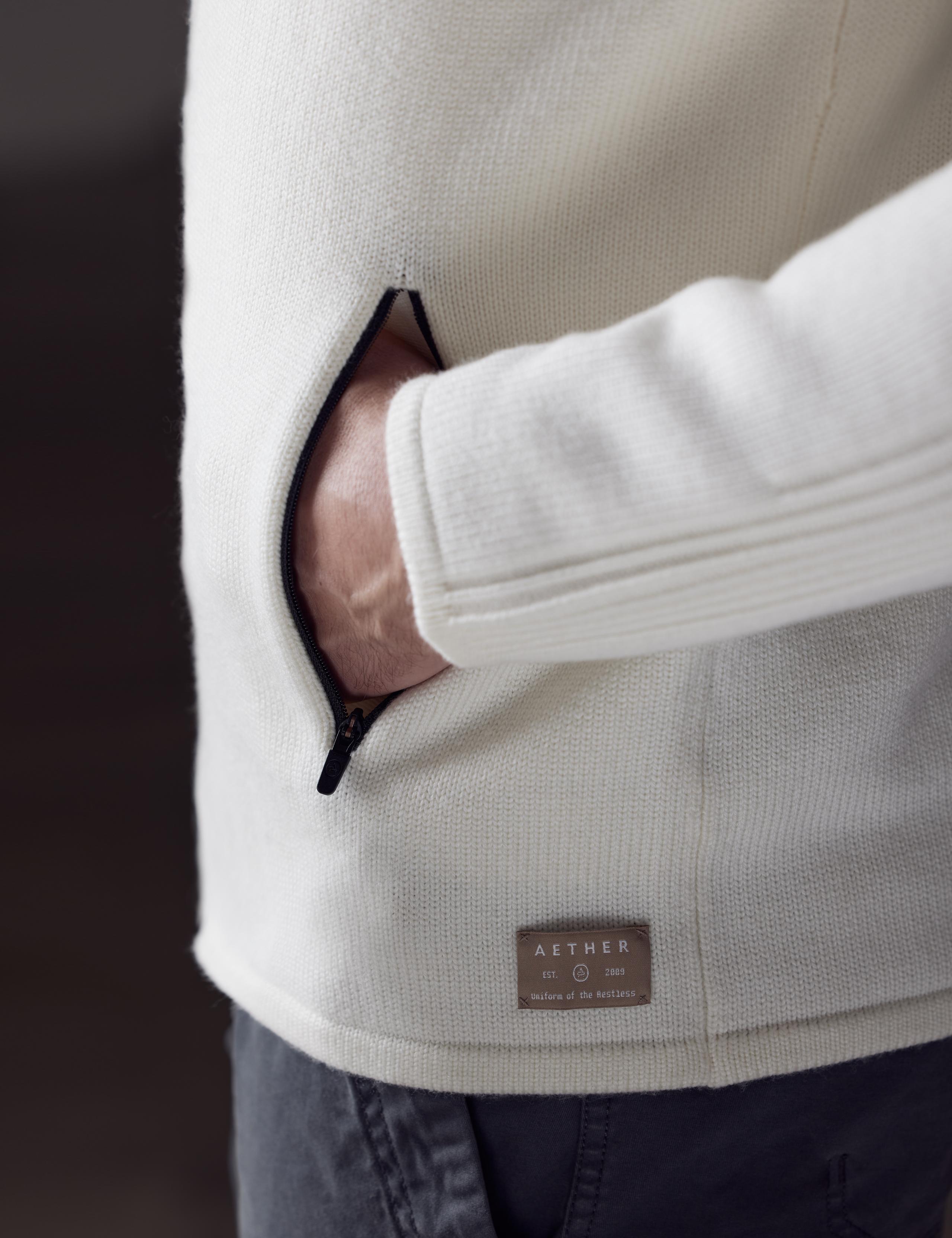 Pocket Detail of the Riley Full-Zip Sweater.