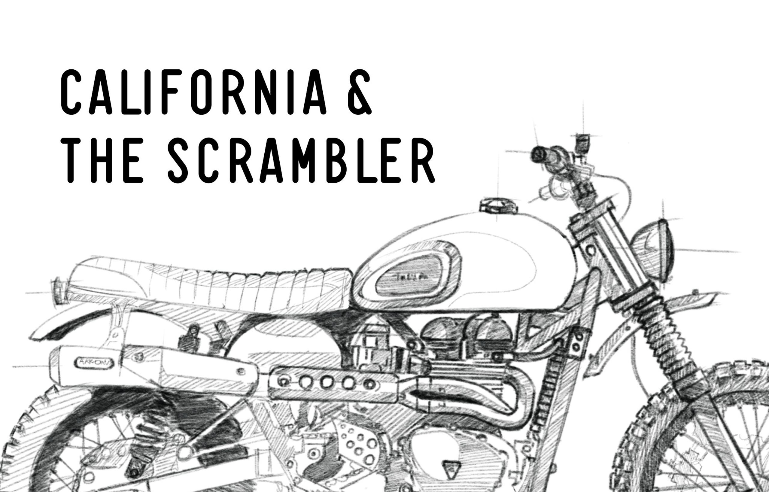 motorcycle graphic with words california & the scrambler