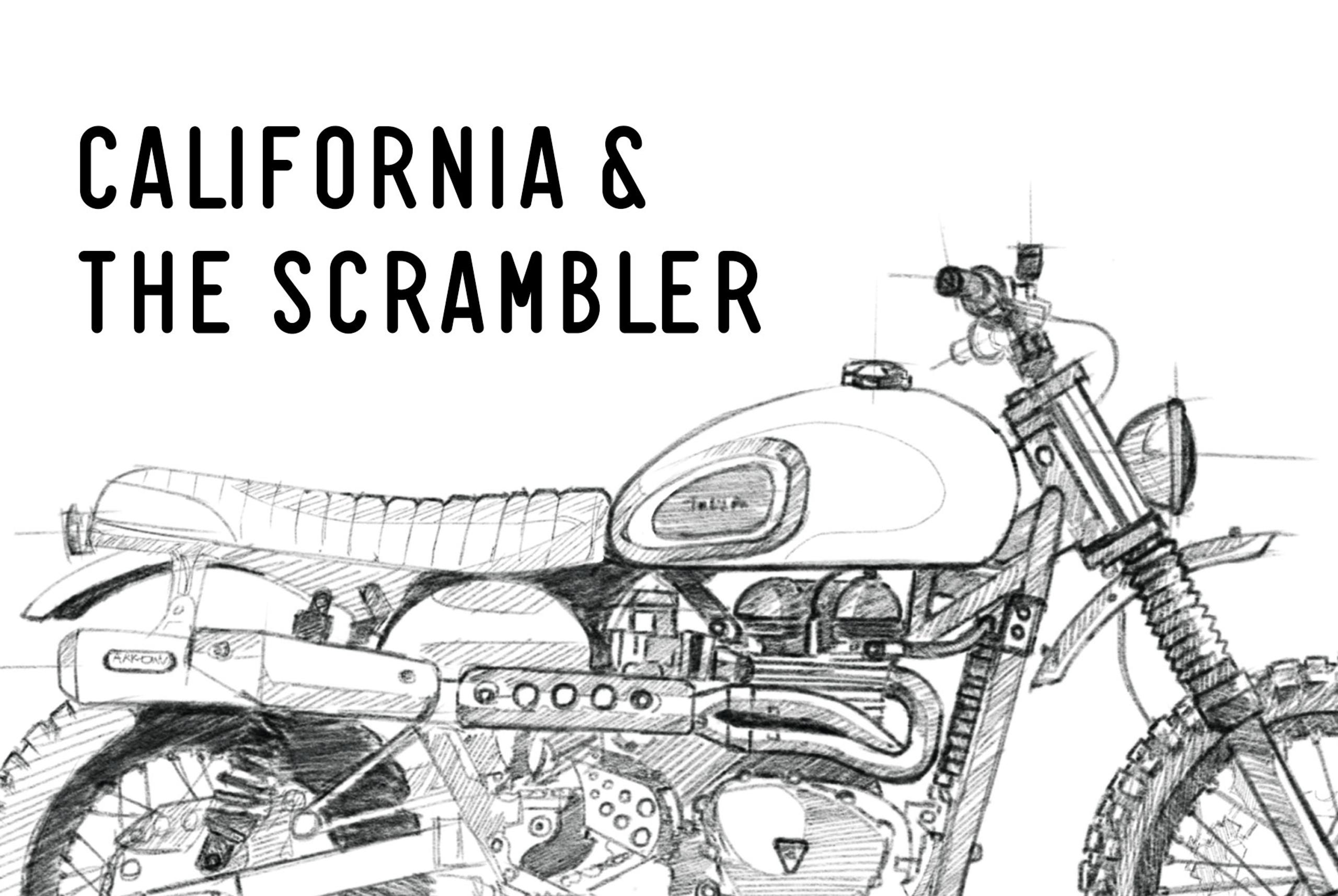 motorcycle graphic with words california & the scrambler