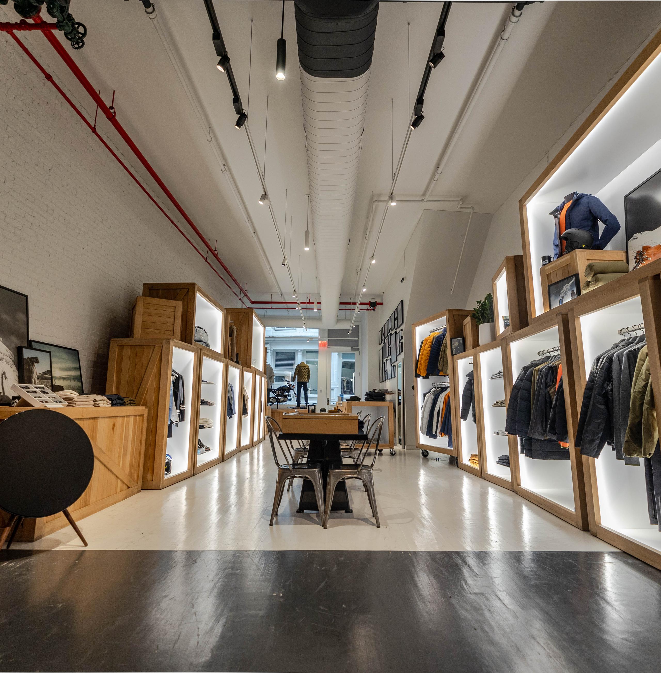 Long interior view of AETHER NYC store