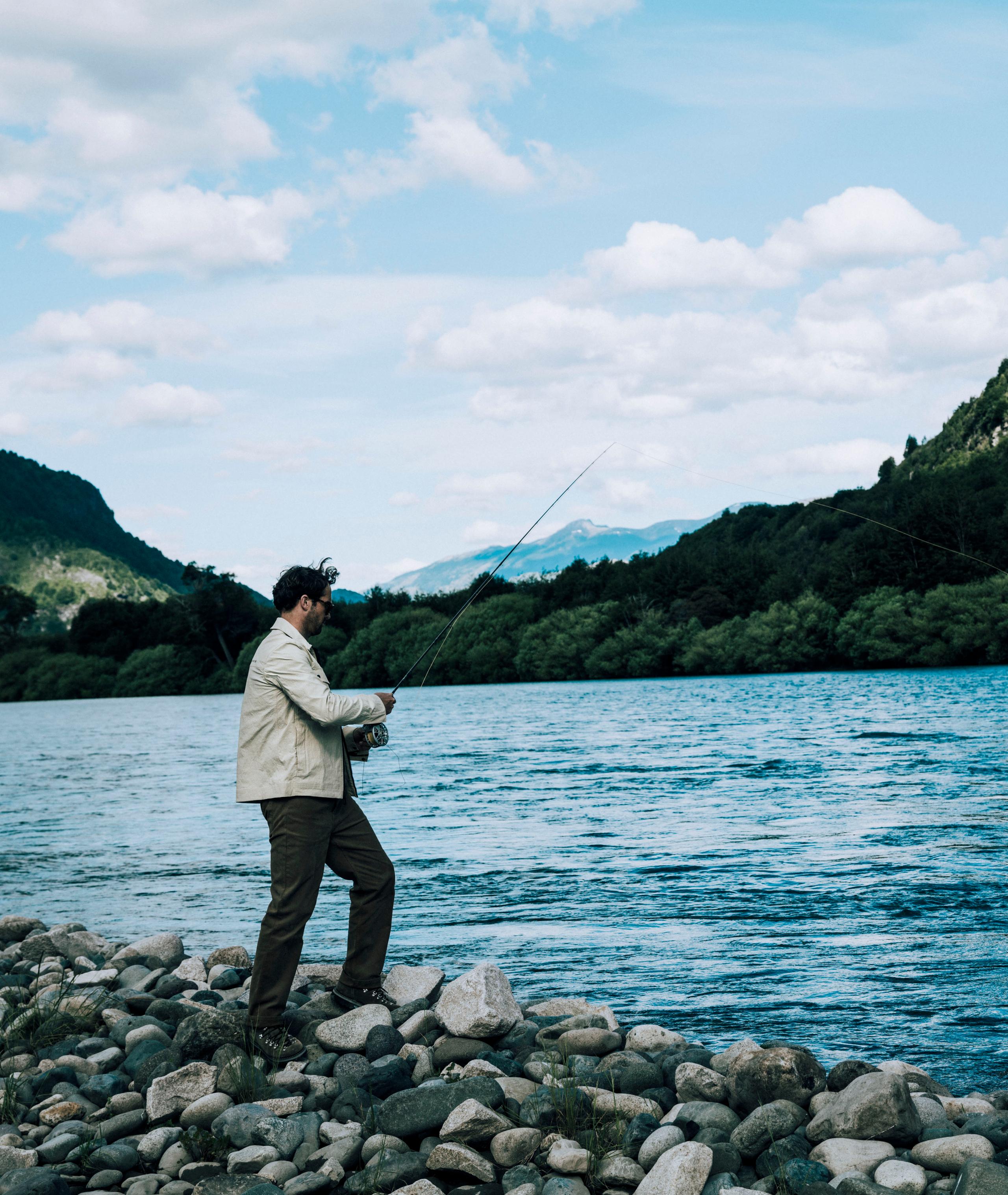 Man fishing in Patagonia river
