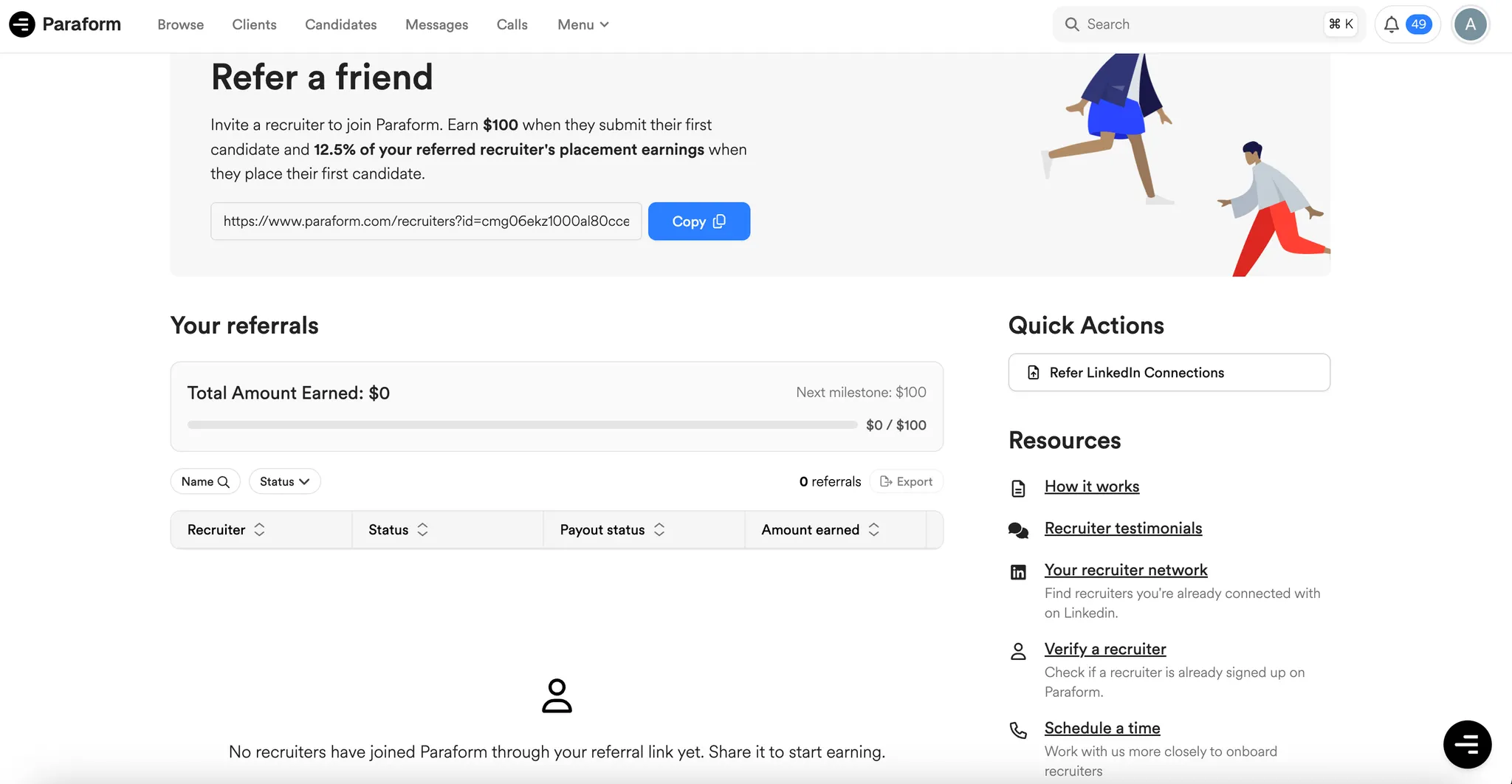 Refer a recruiter page screenshot