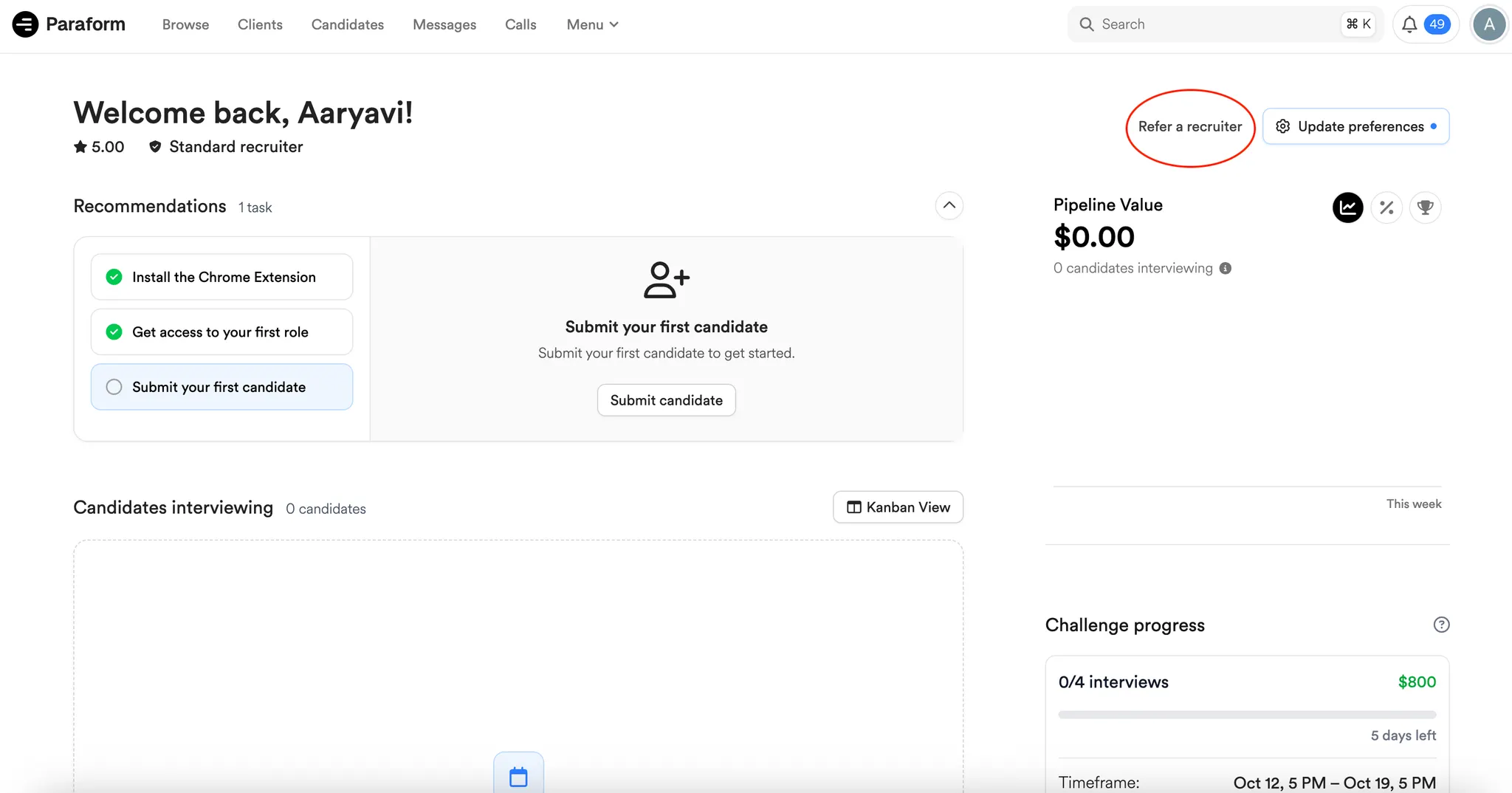 Refer a recruiter button screenshot