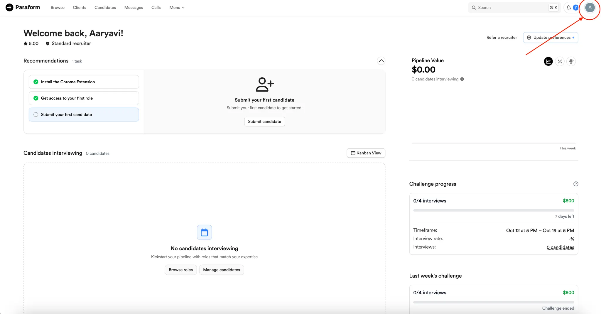 Recruiter profile settings screenshot