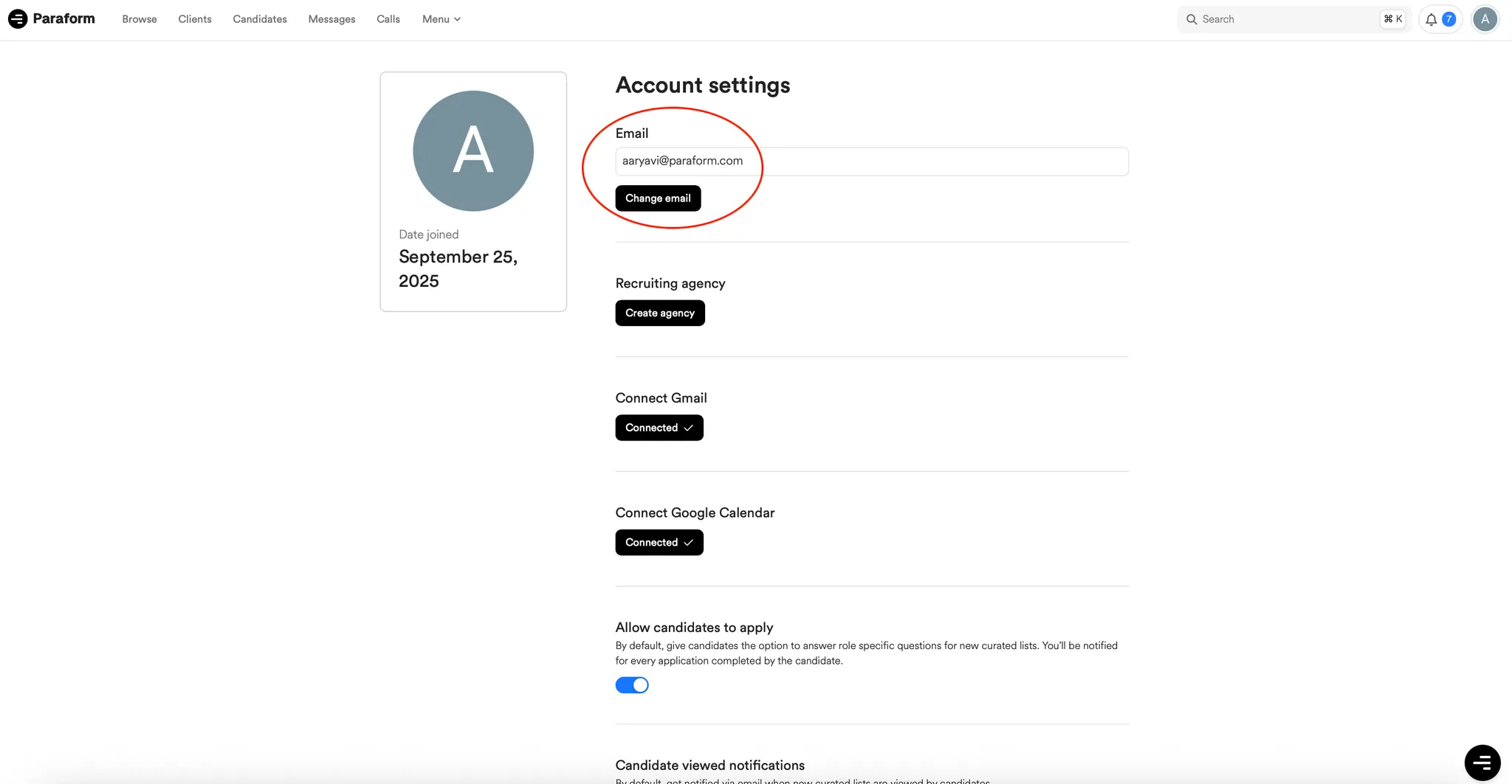 Email settings screenshot