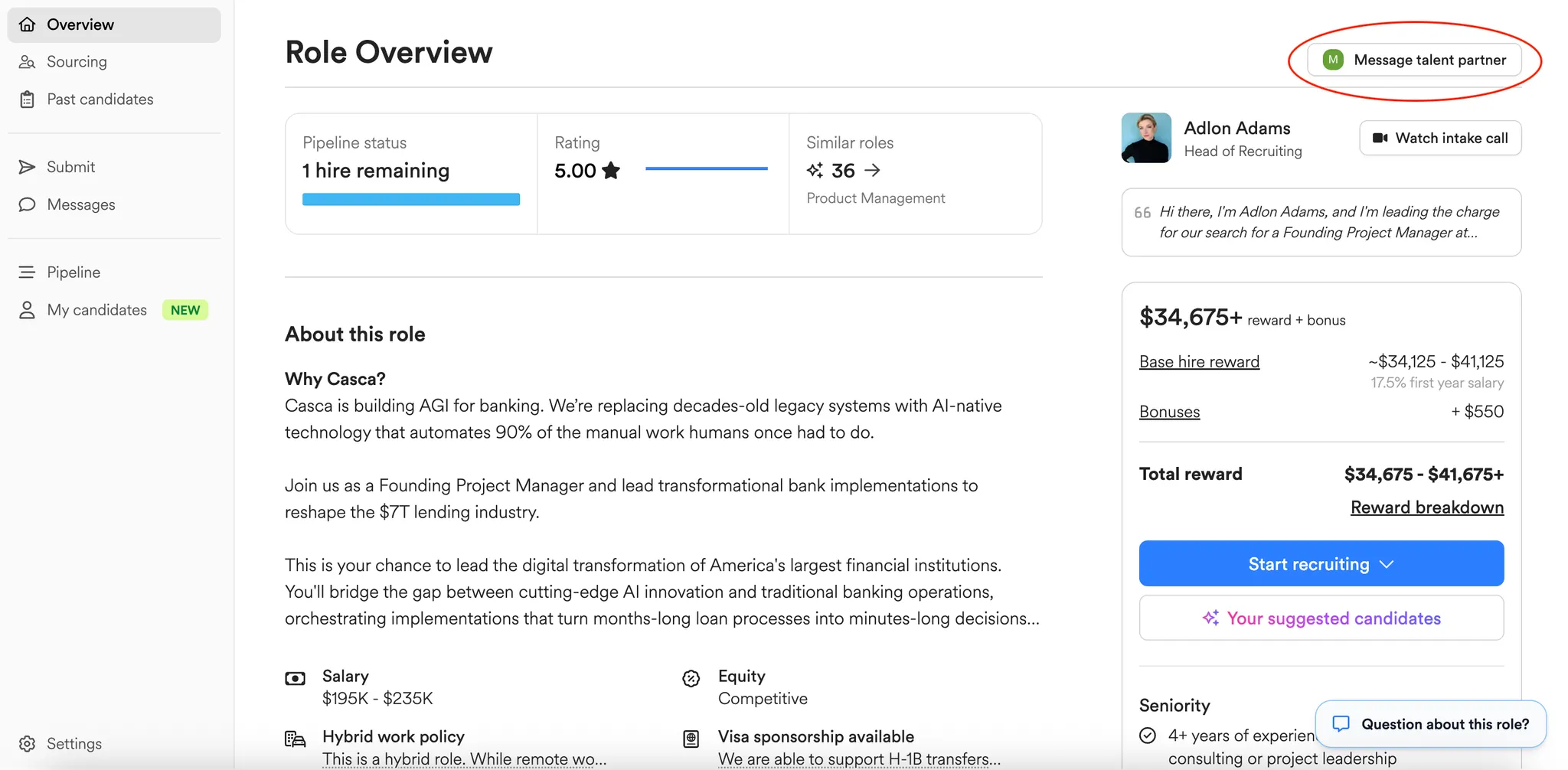 Talent partner contact screenshot