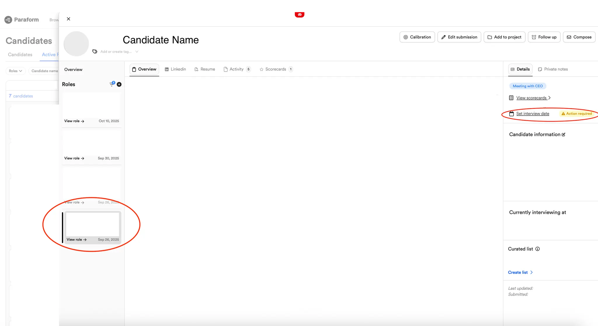 Set interview date screenshot