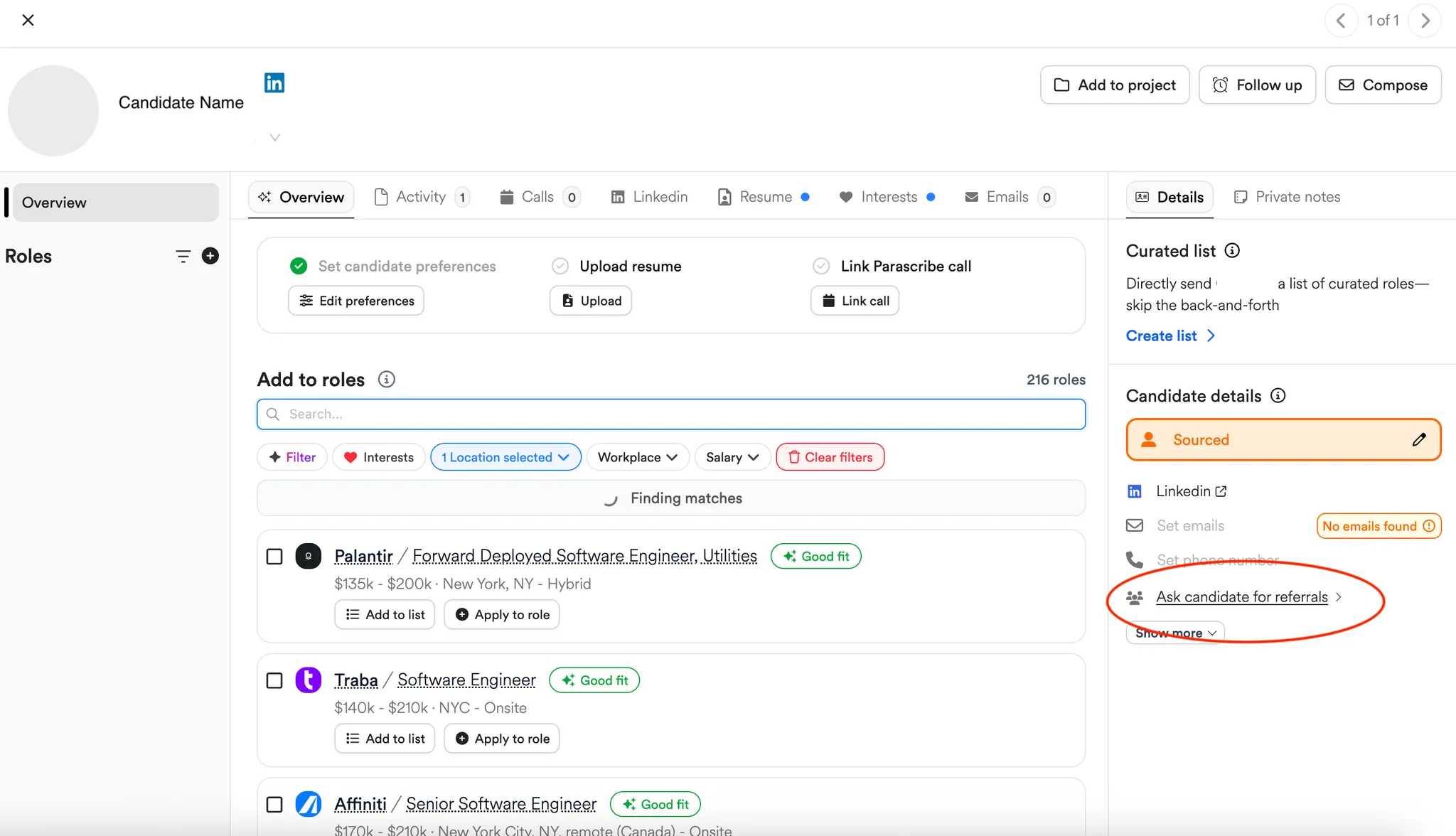Ask candidate for referrals screenshot
