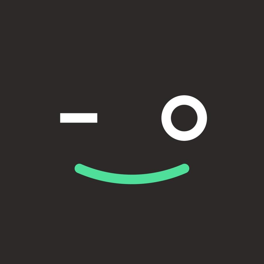 The Cobot robot face, two eyes and a smile