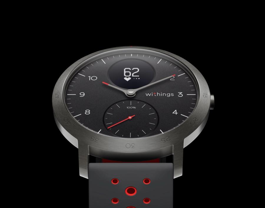A Withings hybrid watch with its small on-demand display