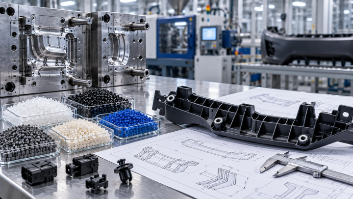 Otomotiv plastik parça üretimi için açık enjeksiyon kalıbı ve teknik parçalar
