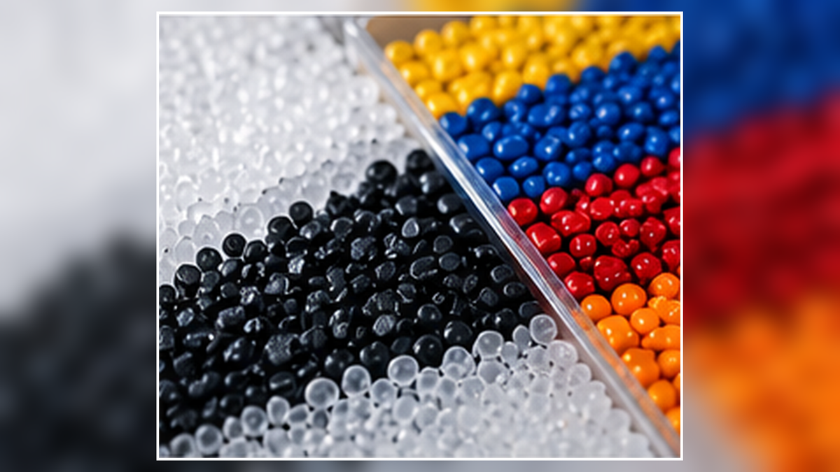 ABS ve diğer termoplastik malzemeleri temsil eden renkli plastik granüller