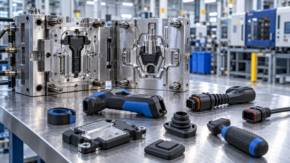 Overmolding ile üretilmiş çok malzemeli plastik parçalar ve enjeksiyon kalıbı