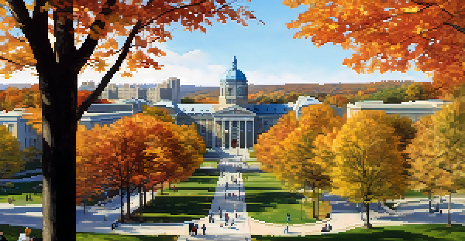 Aerial view of Carnegie Mellon University in autumn, featuring colorful foliage and students walking on campus.