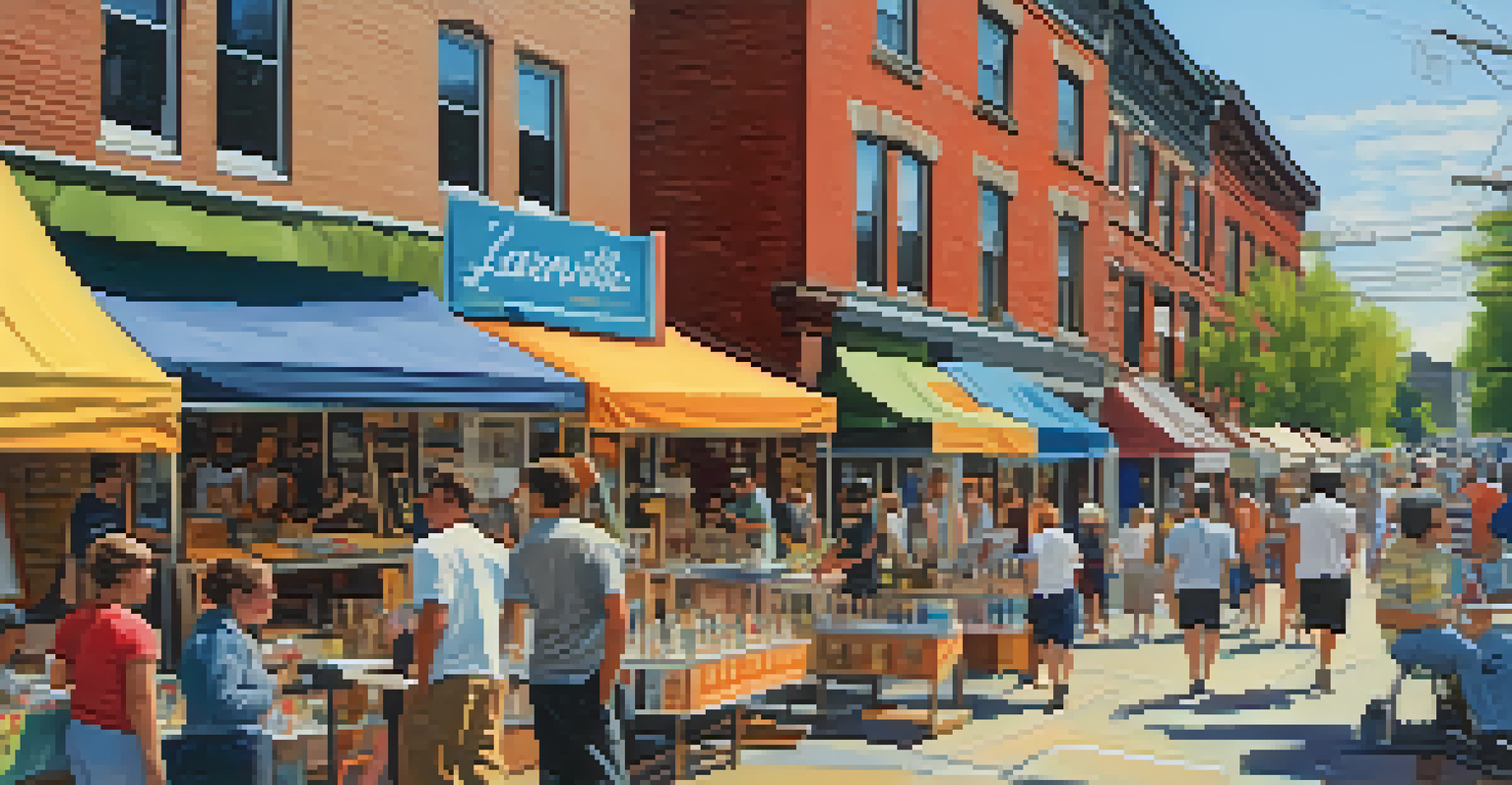 A lively art festival in Lawrenceville with artists displaying their creations and visitors exploring the vibrant atmosphere.