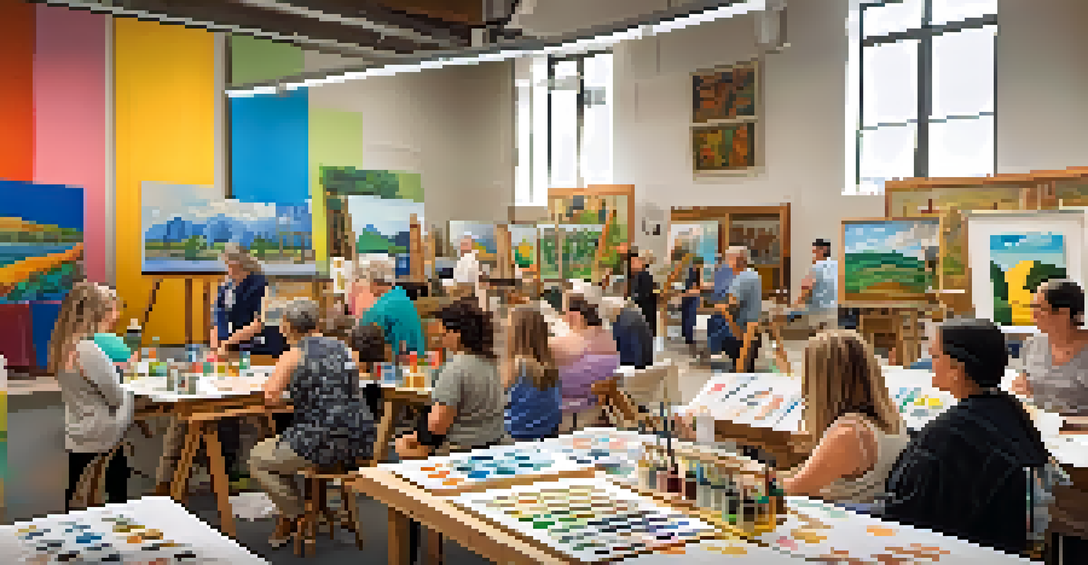 A lively community art workshop in Pittsburgh with participants creating art under the guidance of an instructor.