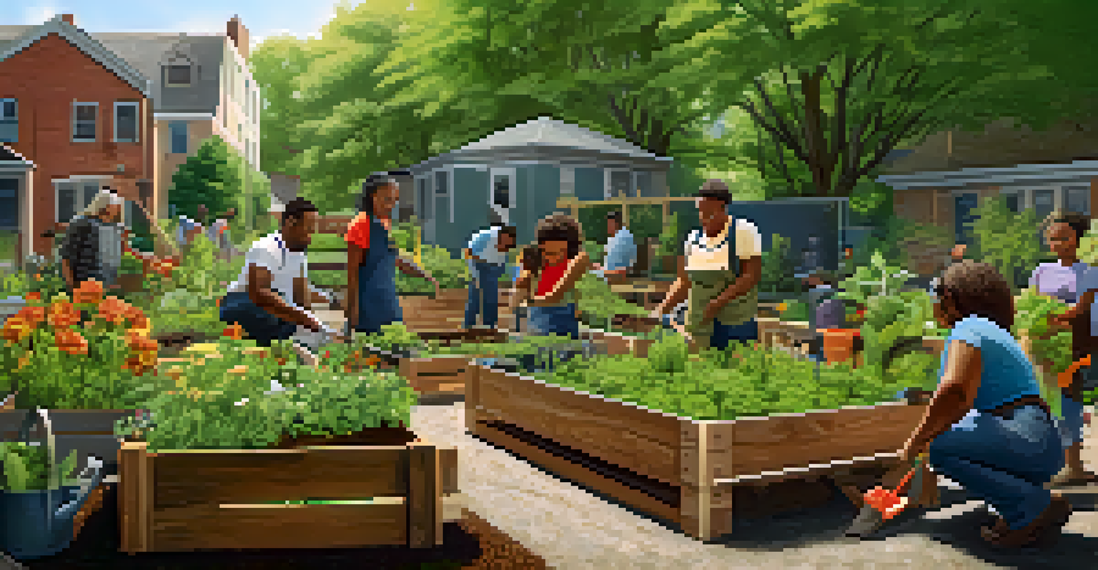 Community members engaged in a gardening workshop in Pittsburgh, planting vegetables and flowers in a green environment.