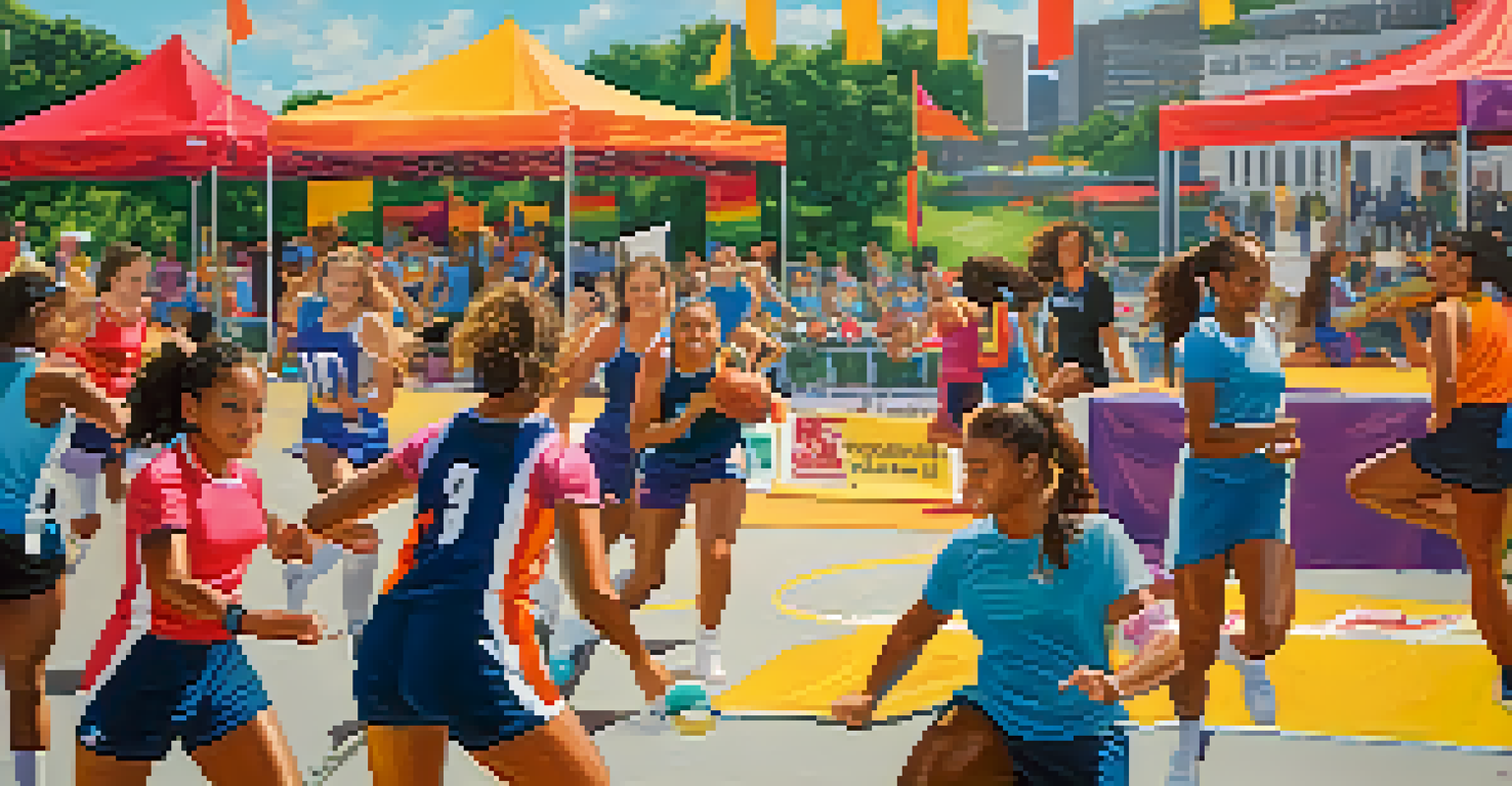 A vibrant scene from the Pittsburgh Women's Sports Festival with female athletes participating in various sports activities.