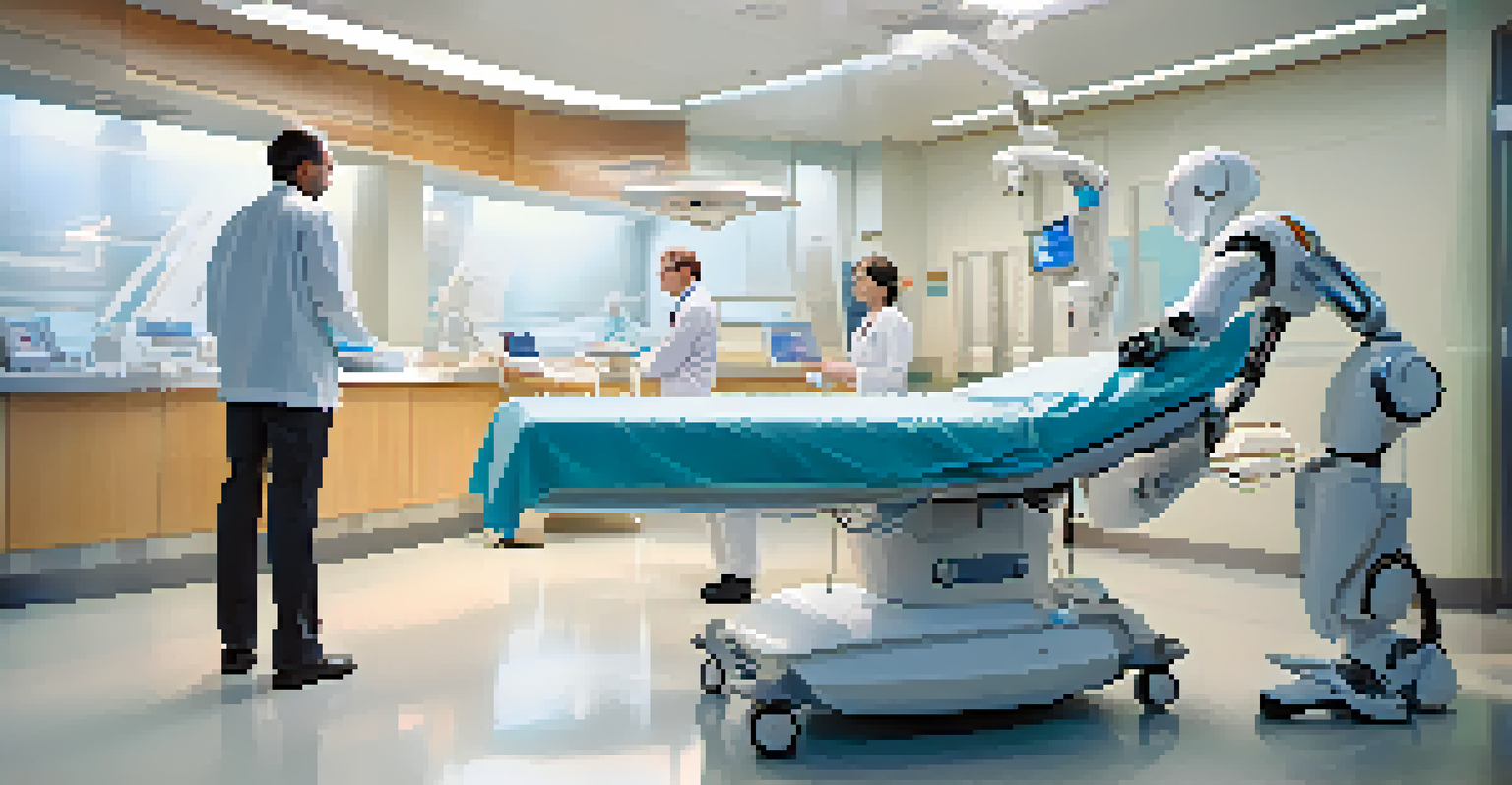 A healthcare robot helping a patient in a hospital, showcasing advanced technology and a collaborative medical team.